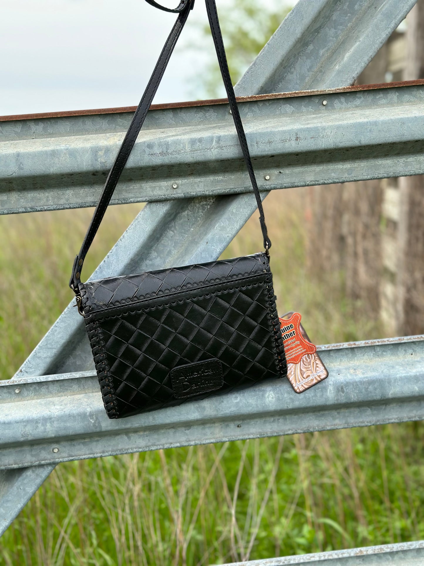 Black Tooled Leather Crossbody