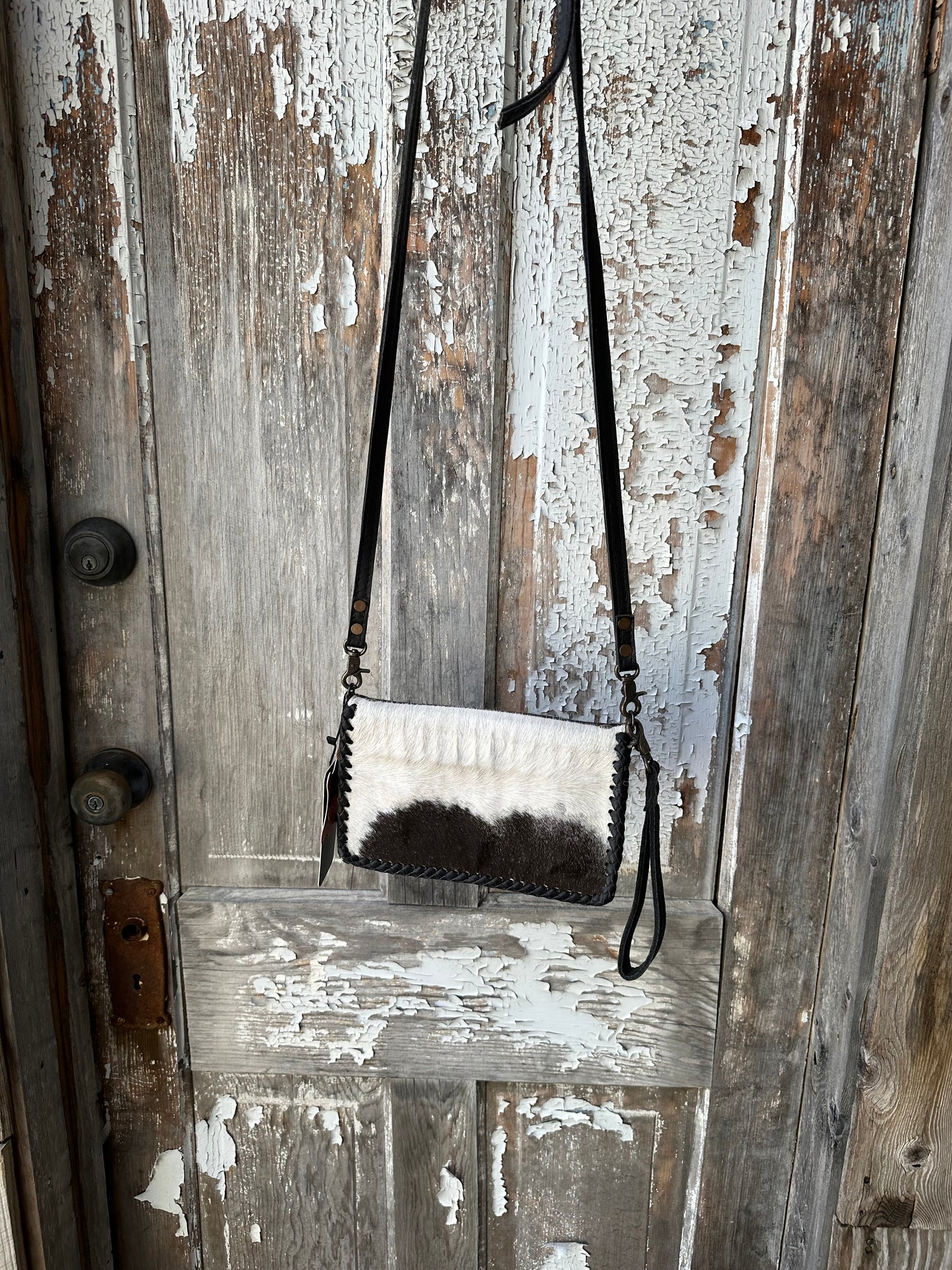 Black & White Cowhide Crossbody/Wristlet