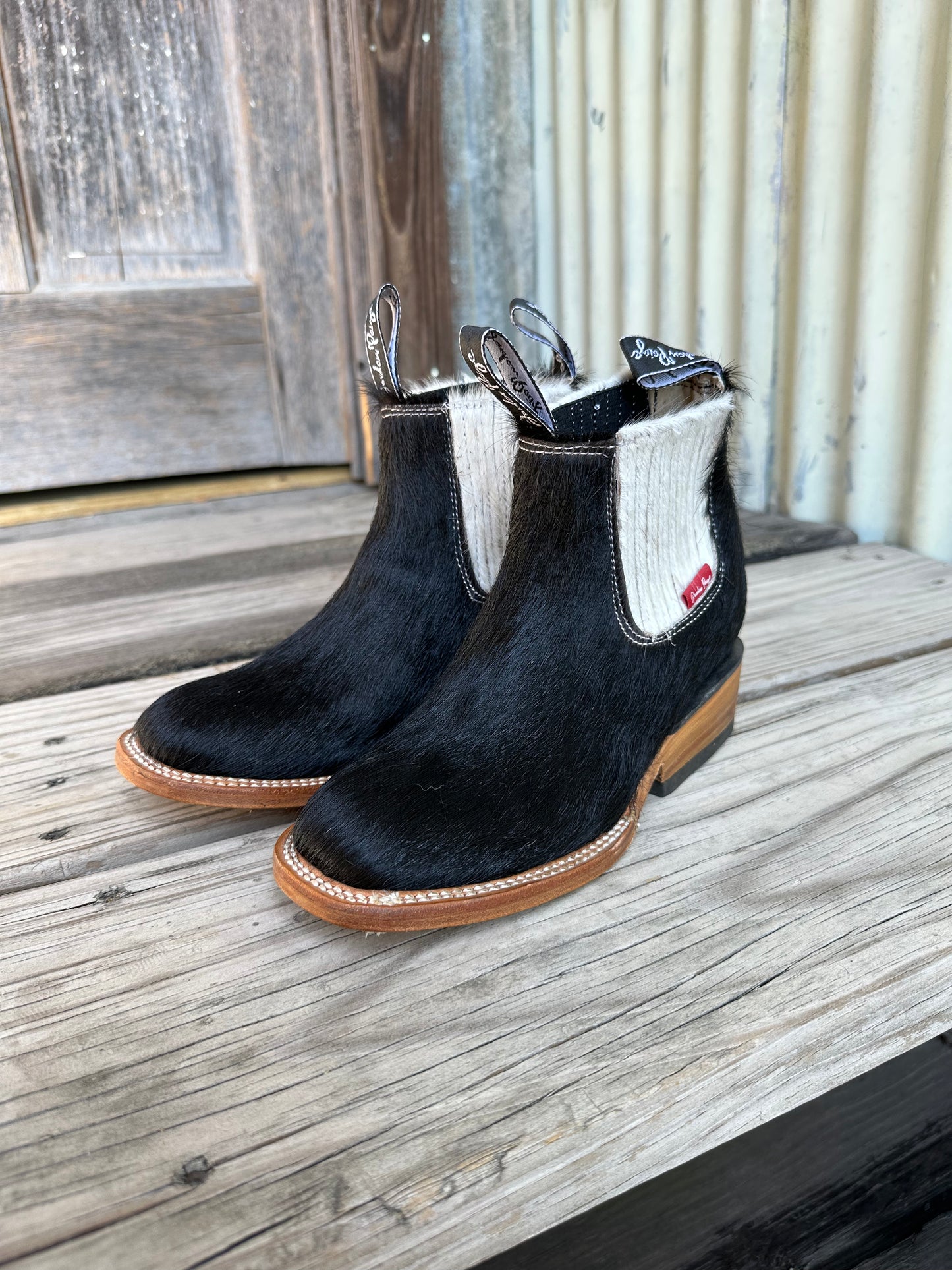 Black with White Elastic Booties Size: 5.5