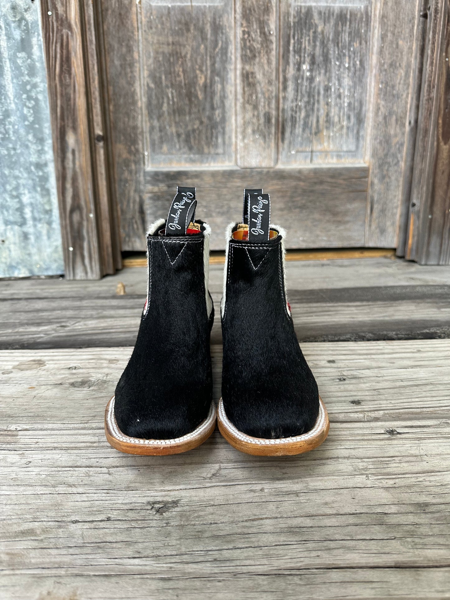 Black W/ White Elastic Booties Size: 8