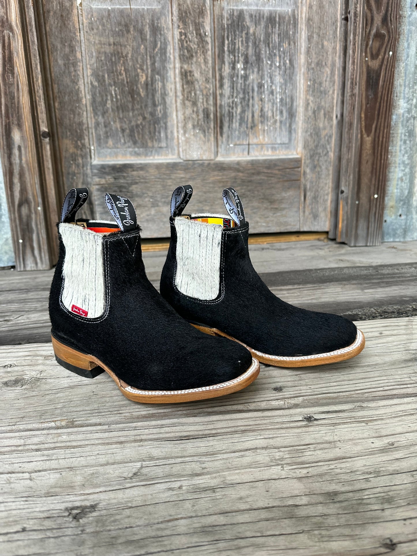 Black W/ White Elastic Booties Size: 8