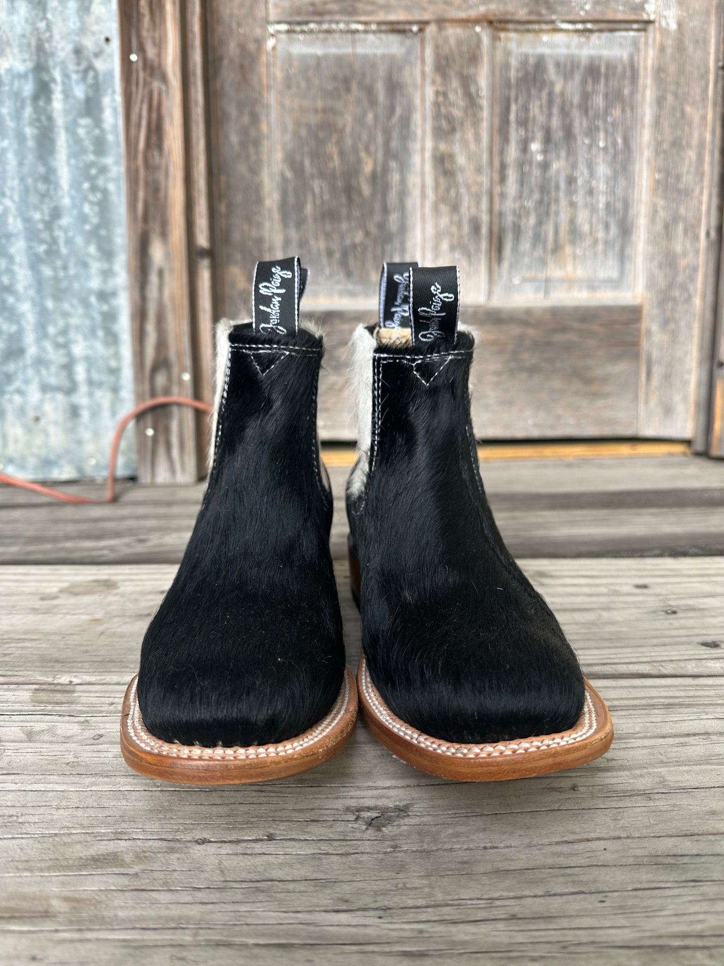 Black W/ White Elastic Booties Size: 8