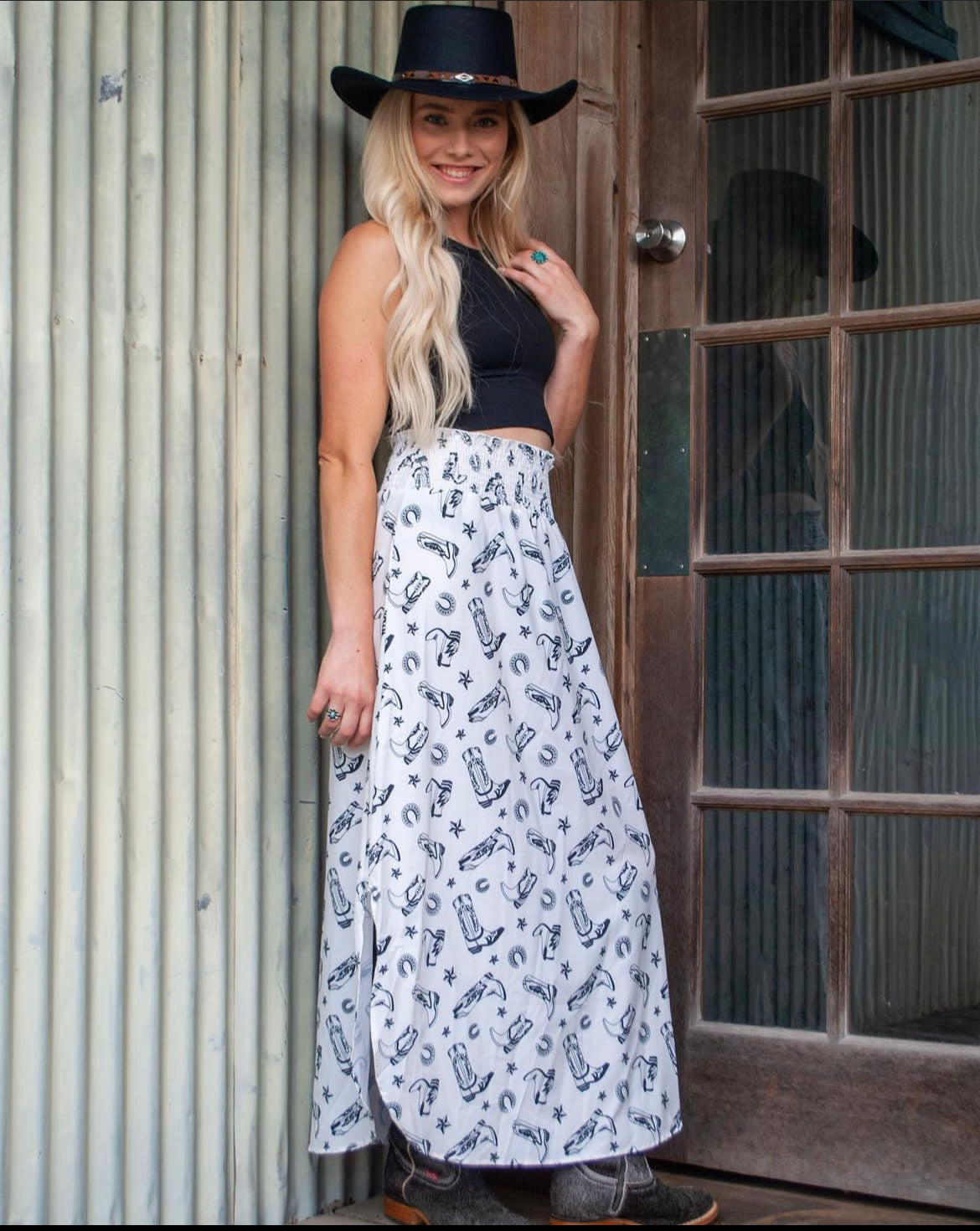 Boots and Horse Shoe Printed Skirt