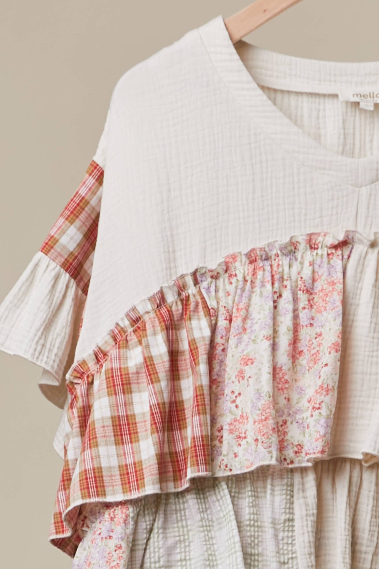 Vintage Patchwork Ruffle Hem Top