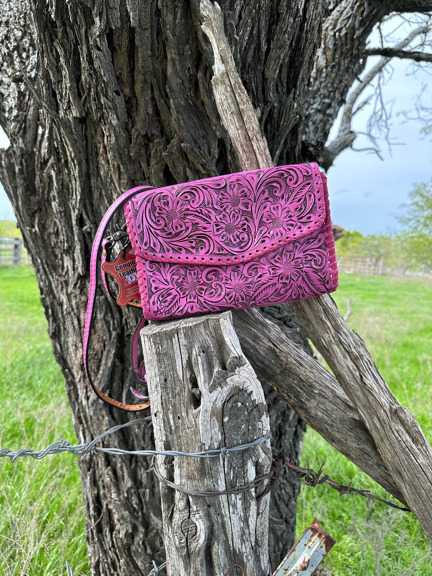 Pink Tooled Leather Crossbody