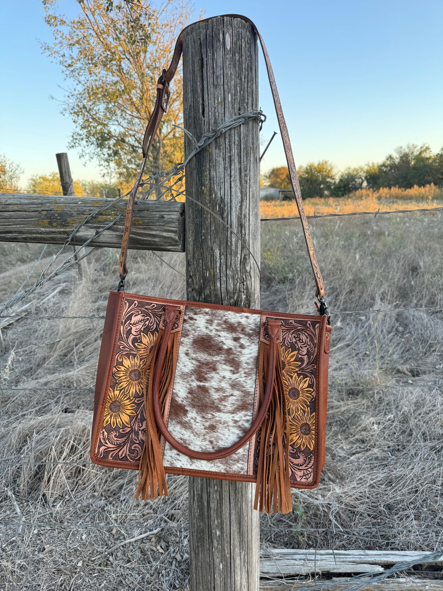 Sunflower Cowhide Tote/Crossbody