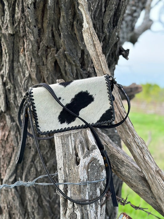 Black & White Cowhide Crossbody/Wristlet