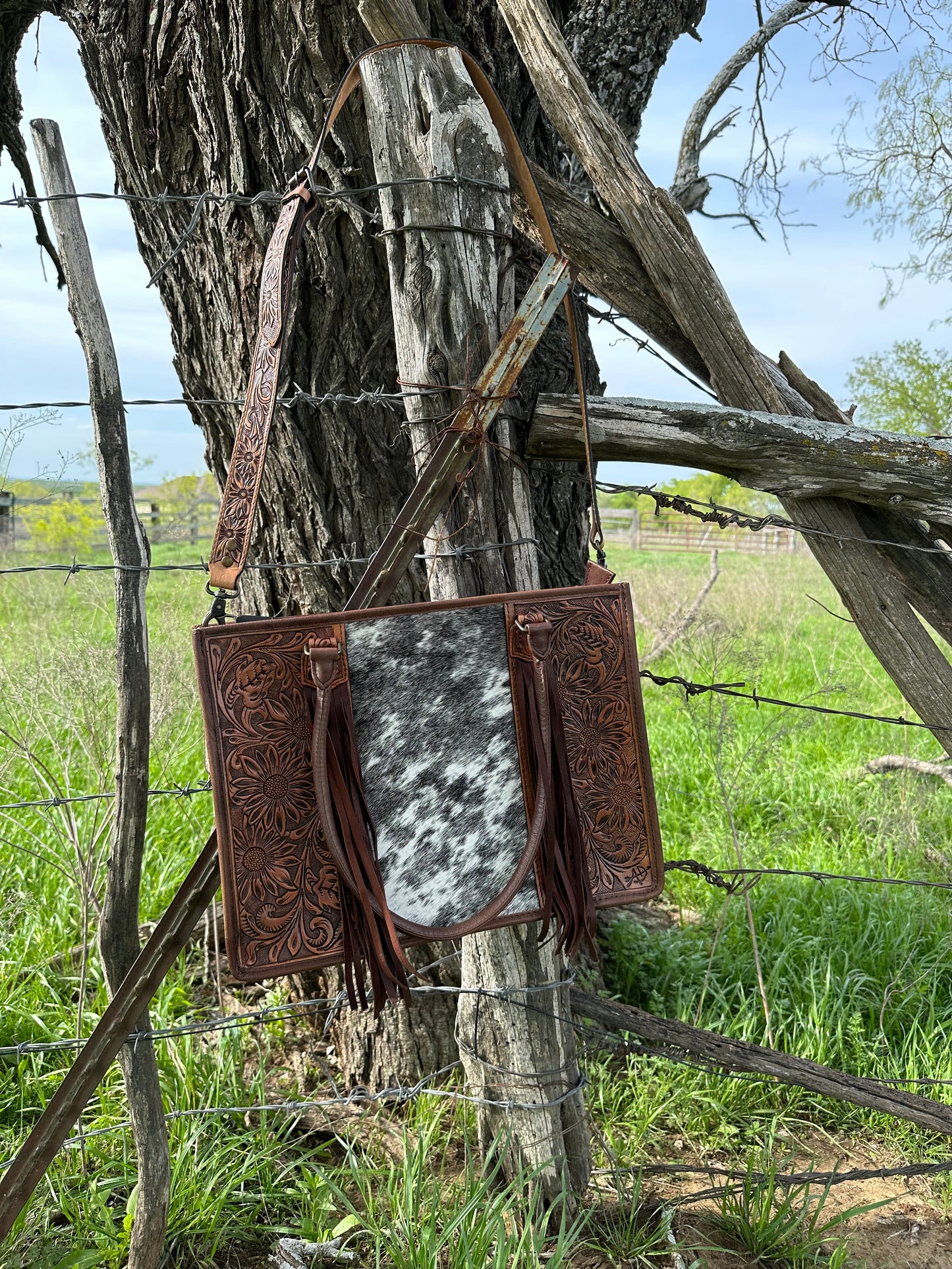 Black & White Cowhide Crossbody/Tote