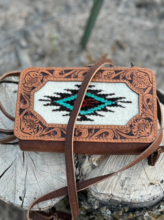 Tooled Leather Crossbody/ Wallet