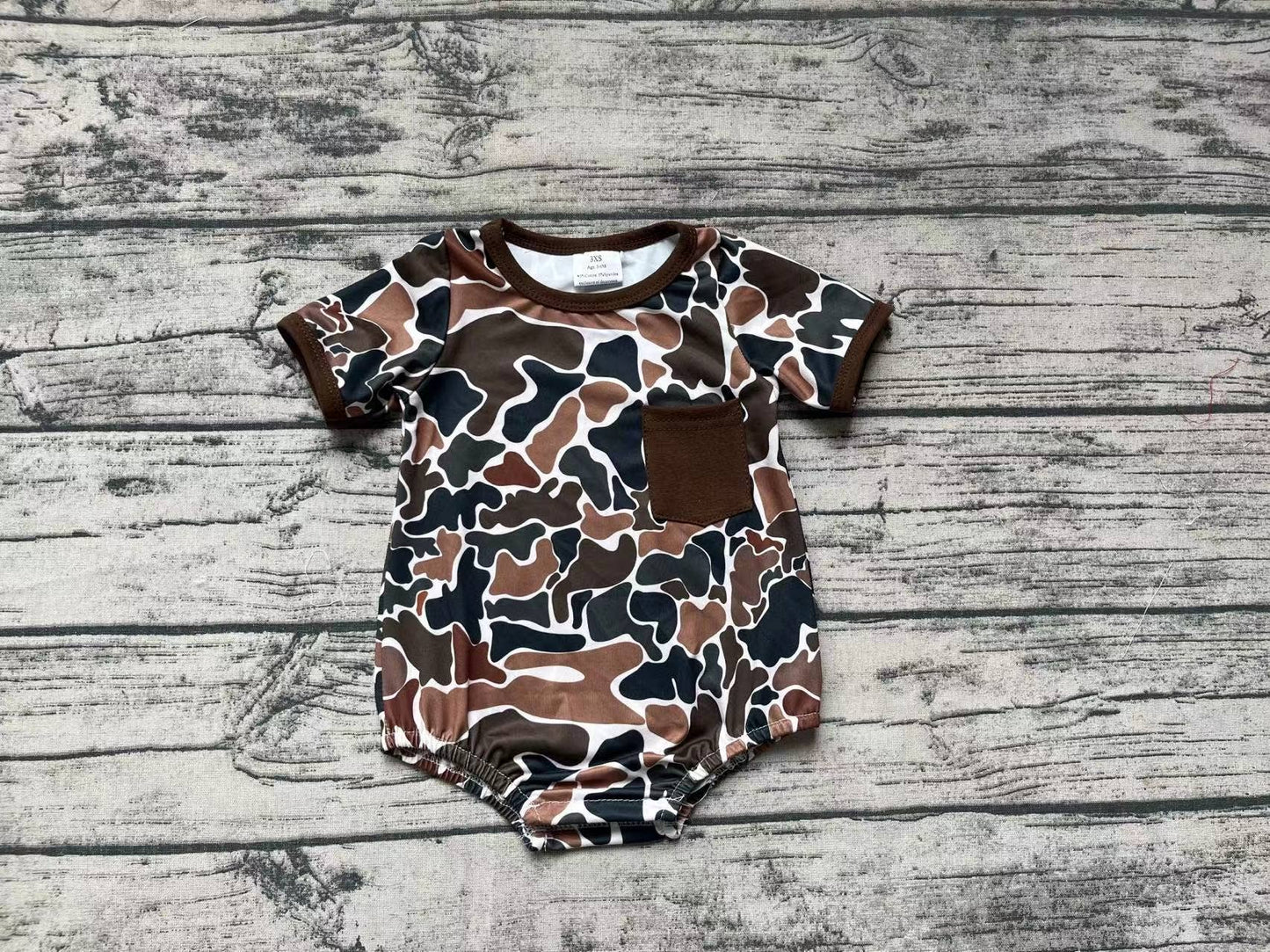 Baby Brown Camo Pocket Rompers