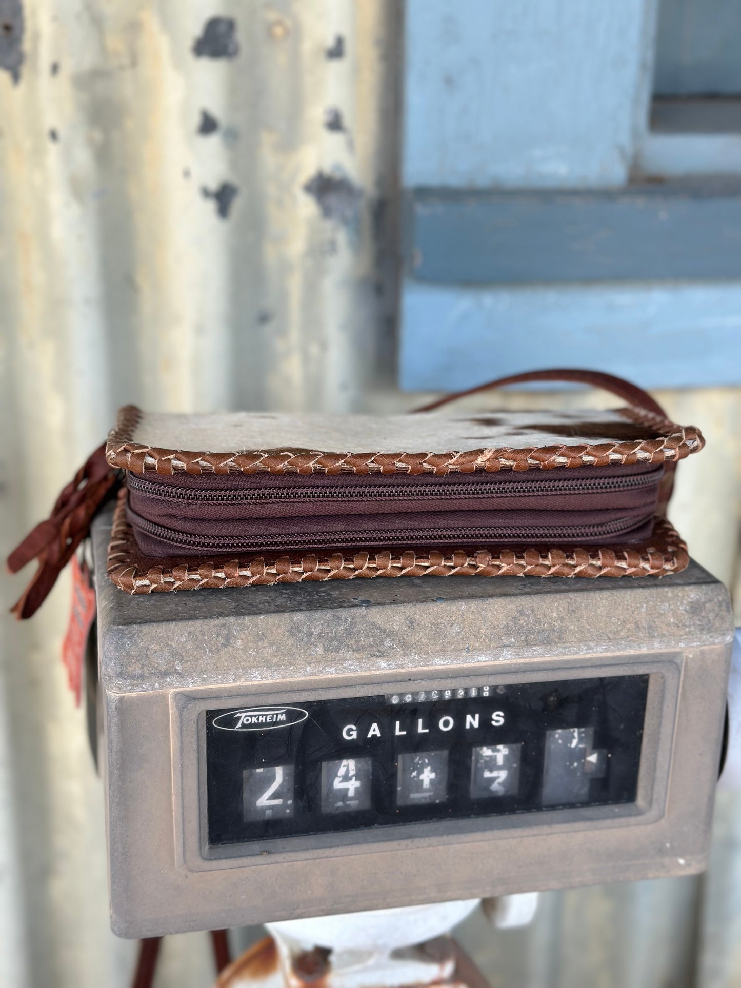 Brown & White Cowhide Crossbody/ Wristlet