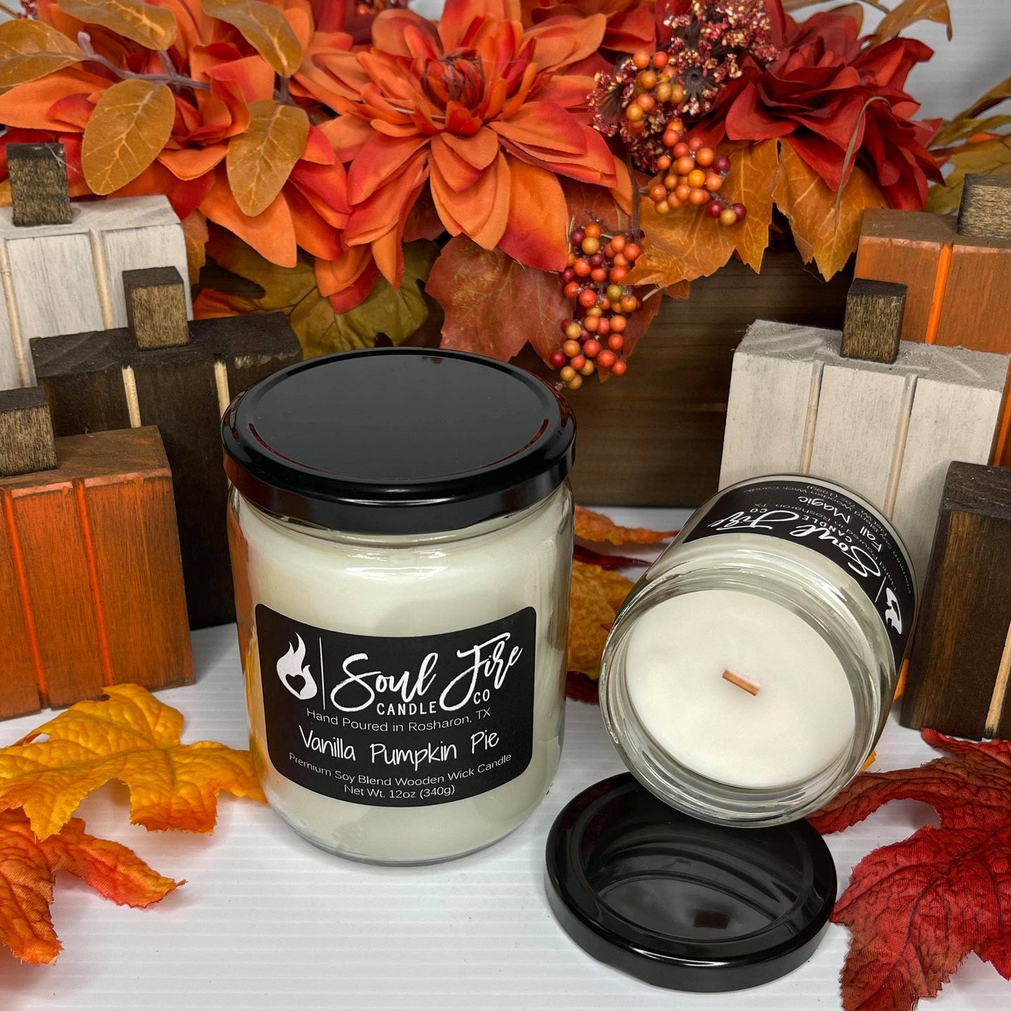 Vanilla Pumpkin Pie Wooden Wick Candle: 7oz