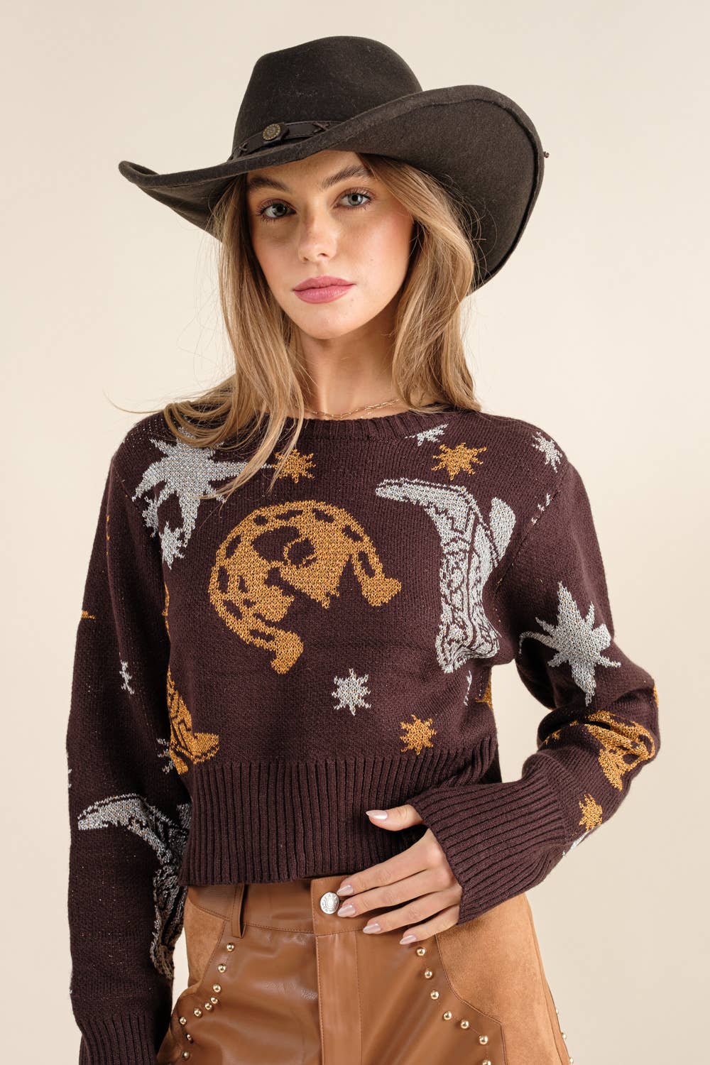 Western Metallic Cowboy Pullover Sweater