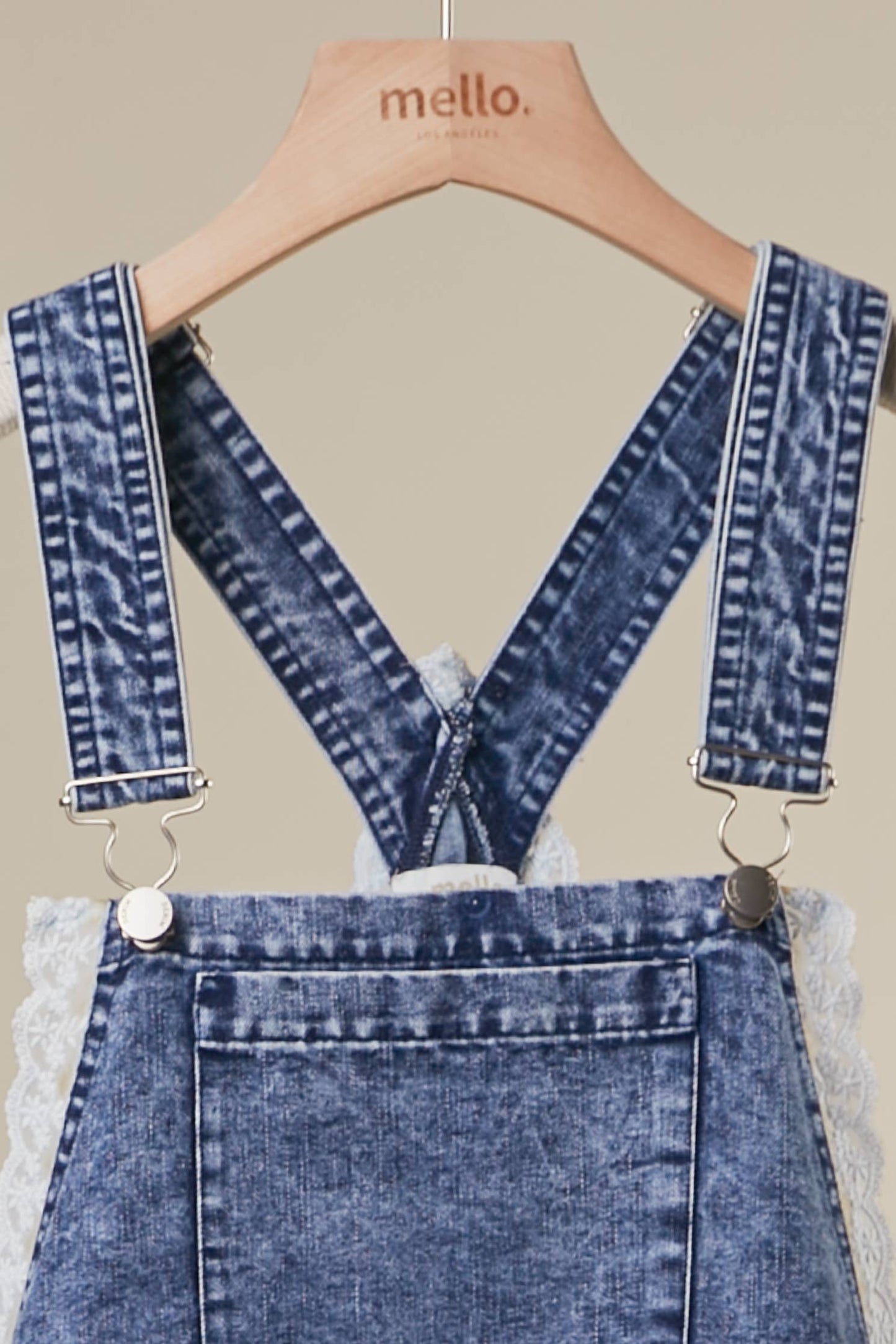 DENIM OVERALL DRESS WITH TIERED RUFFLE SKIRT