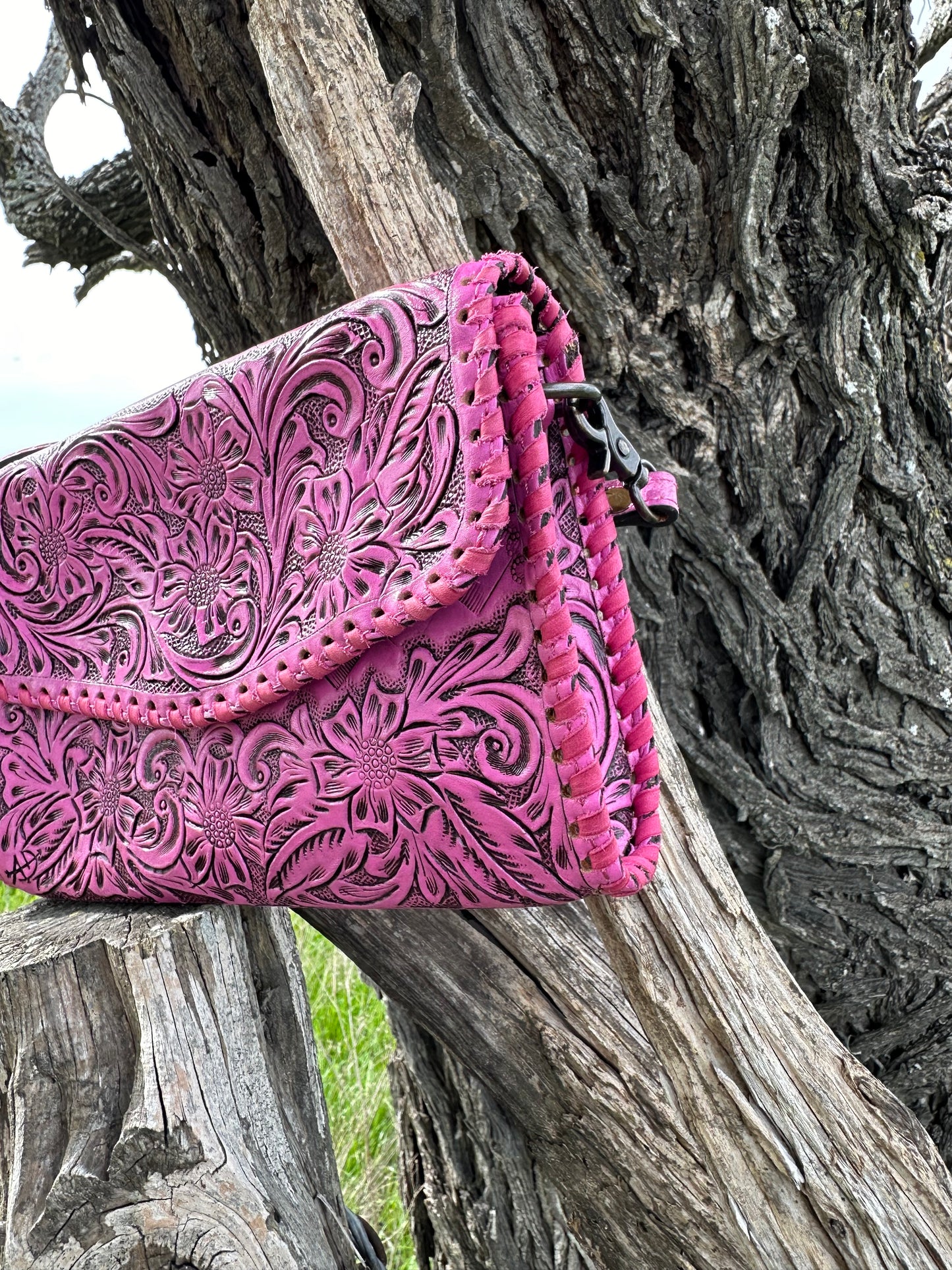 Pink Tooled Leather Crossbody