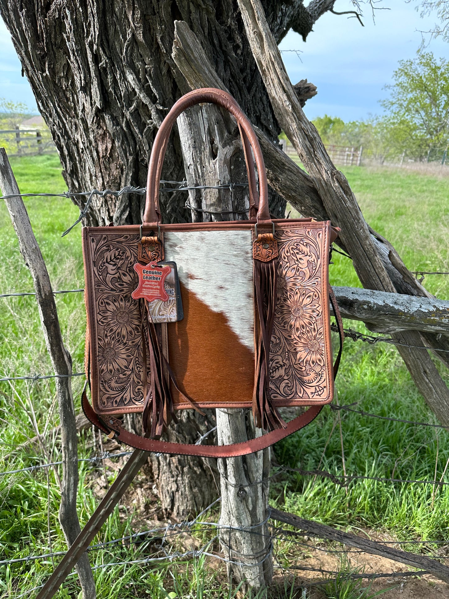 Brown & White Cowhide Crossbody/Tote