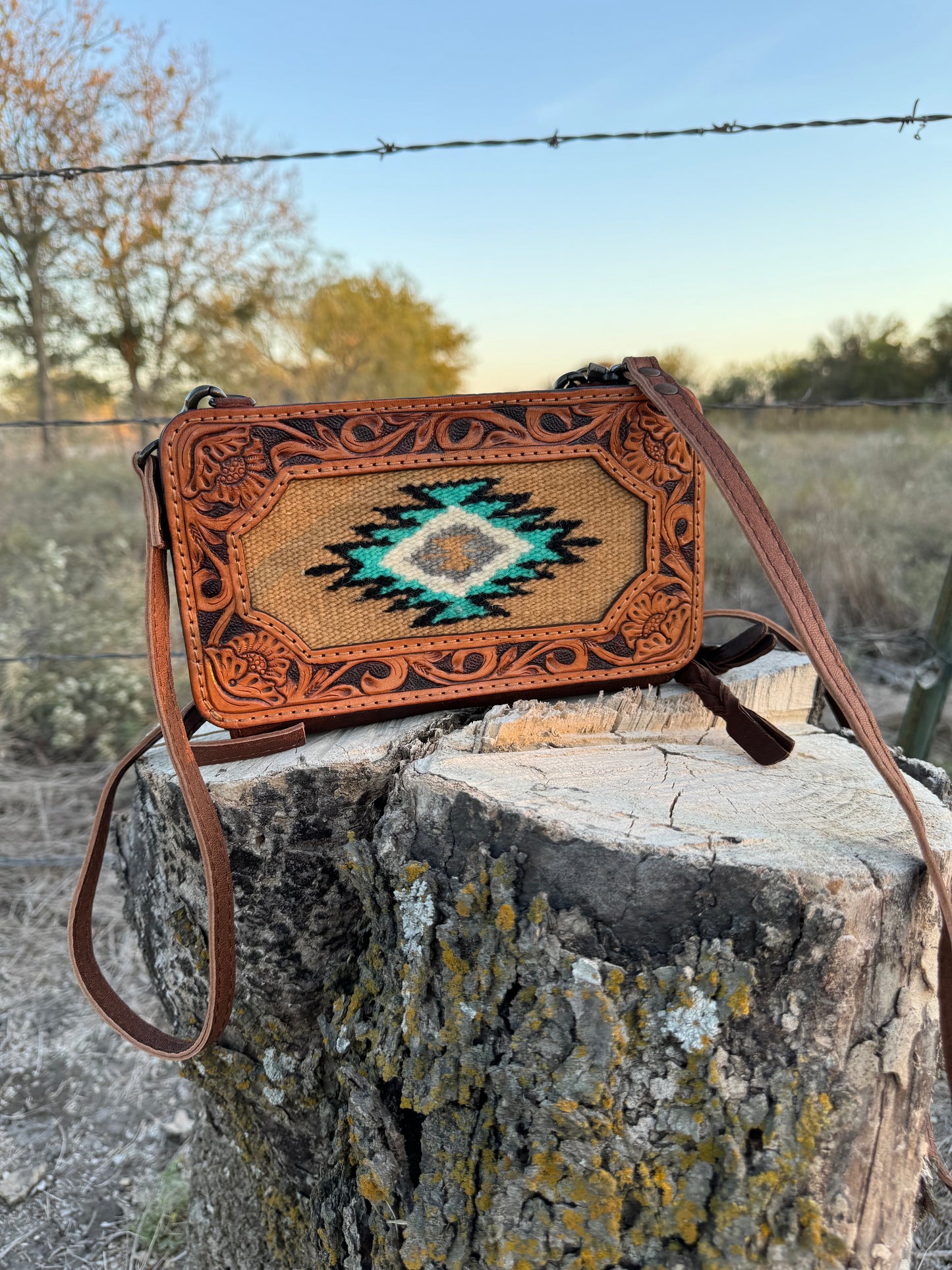 Tooled Leather Crossbody/Wallet