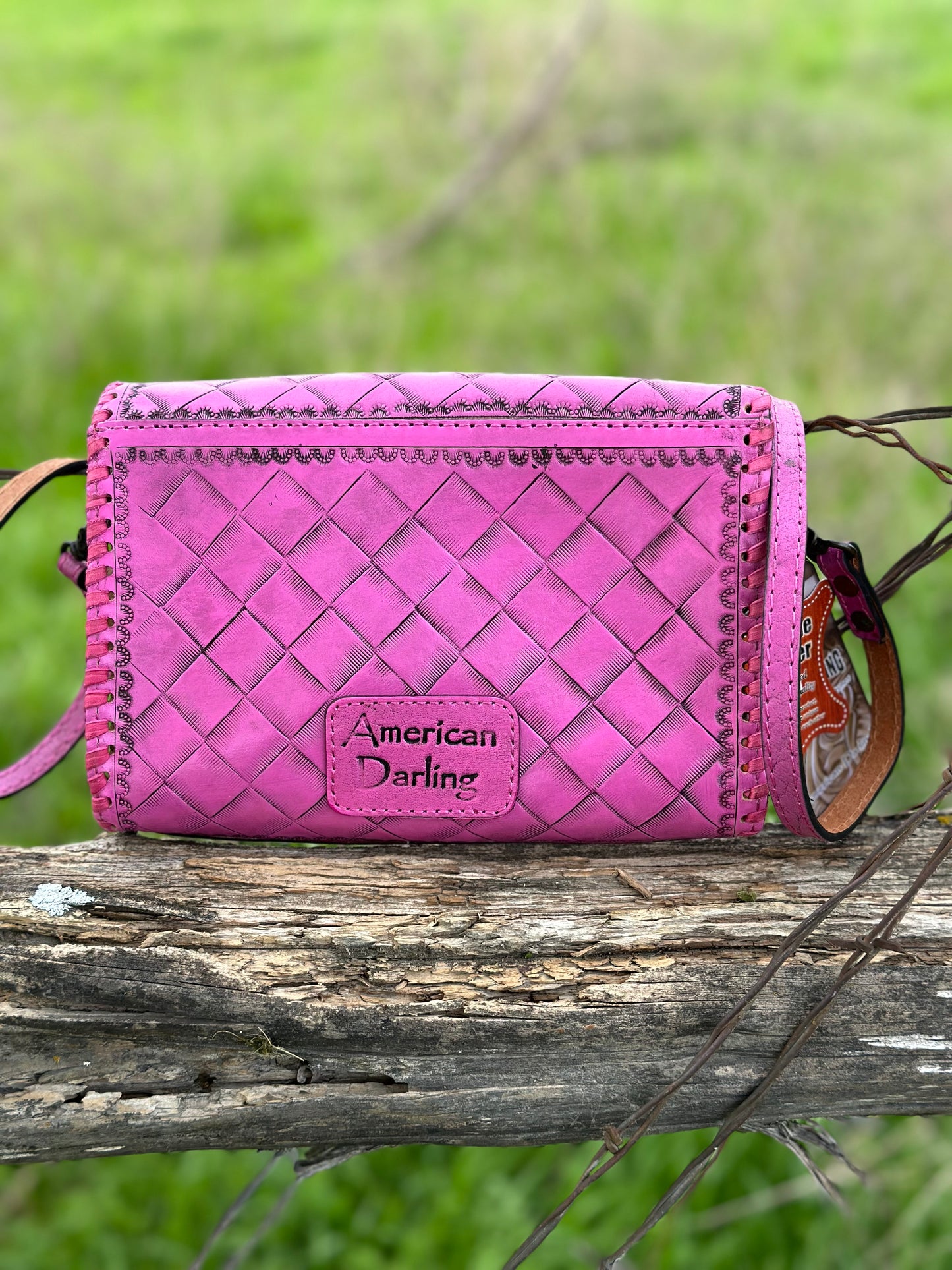 Pink Tooled Leather Crossbody