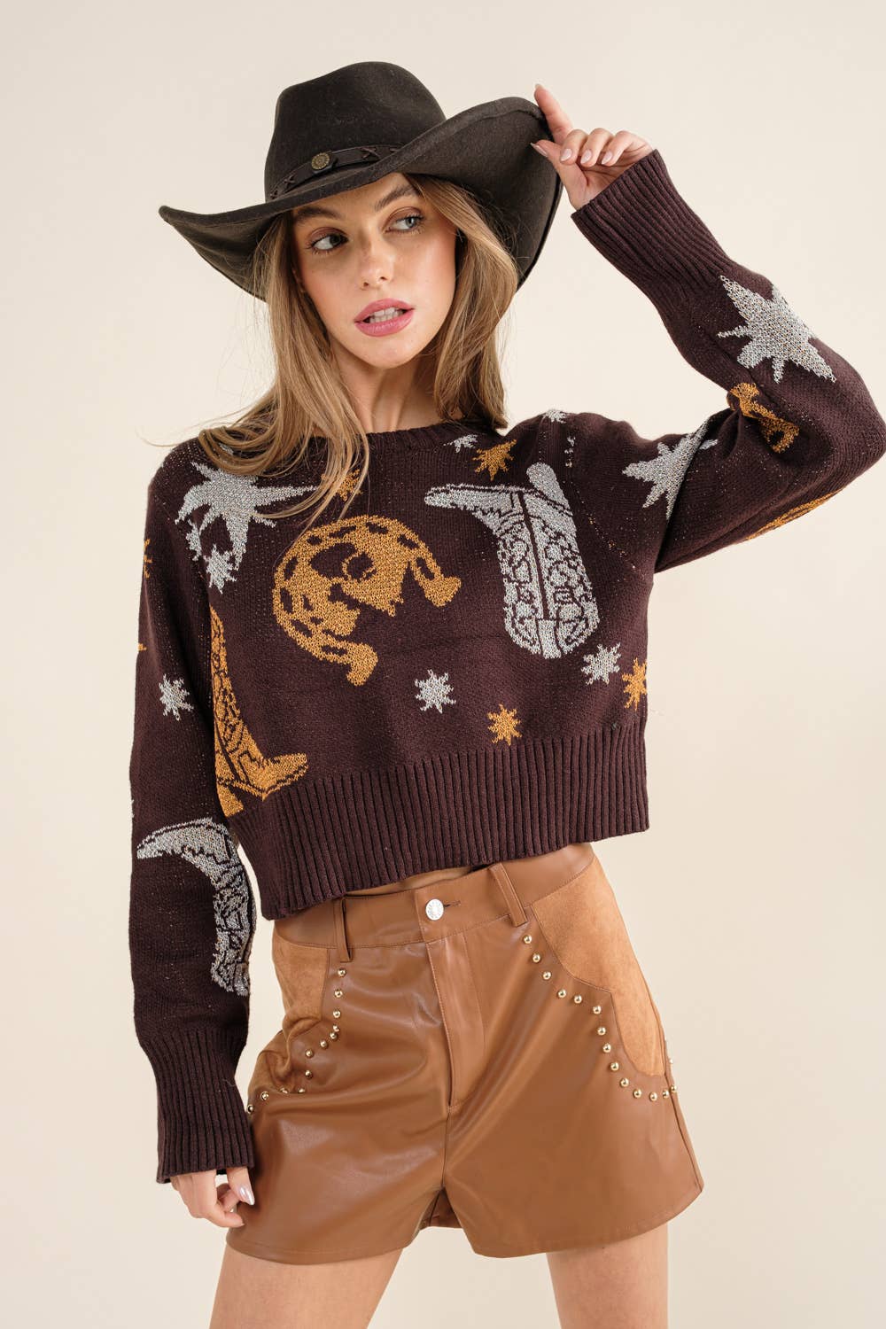 Western Metallic Cowboy Pullover Sweater