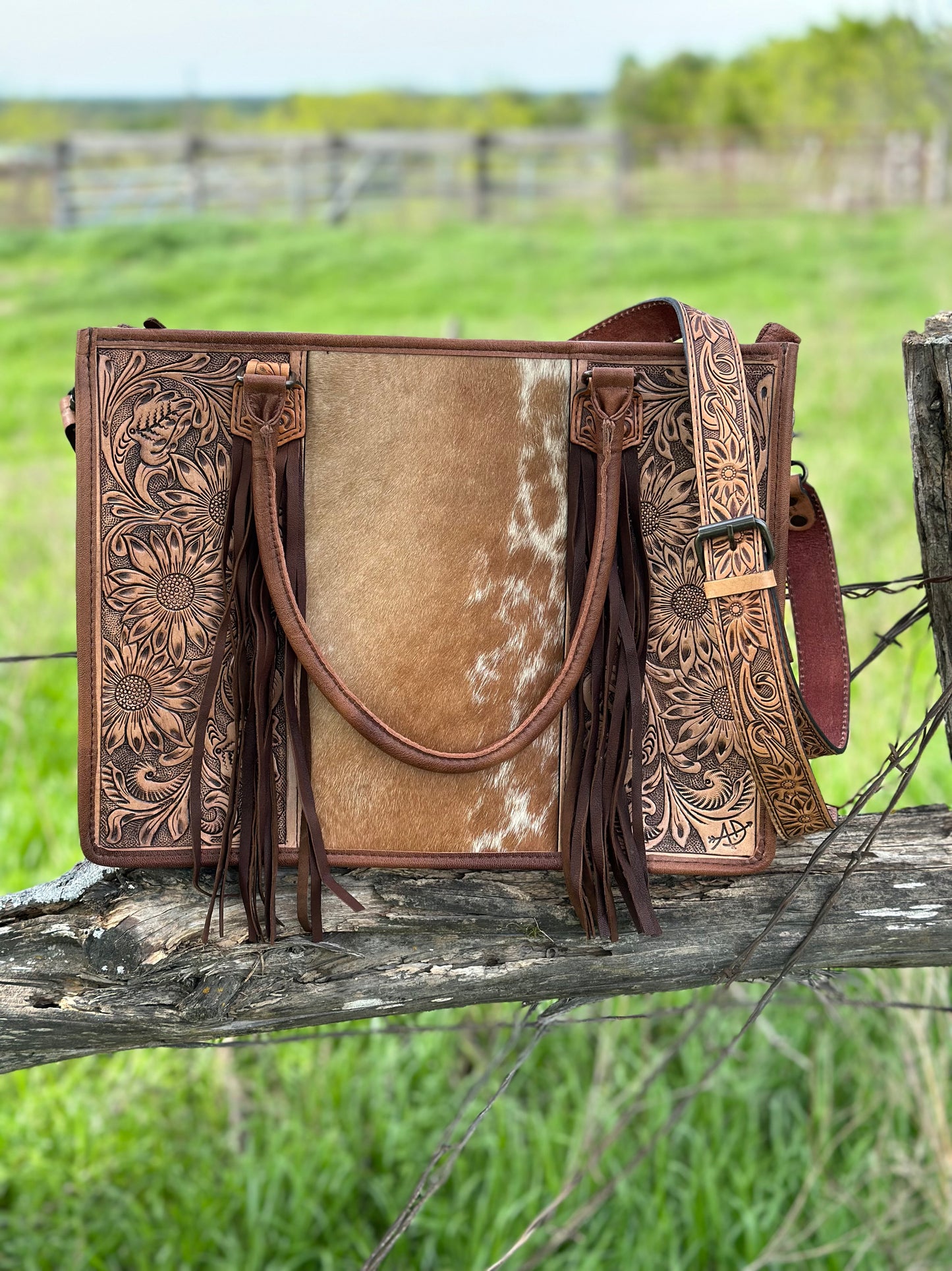 Brown & White Cowhide Crossbody/Tote