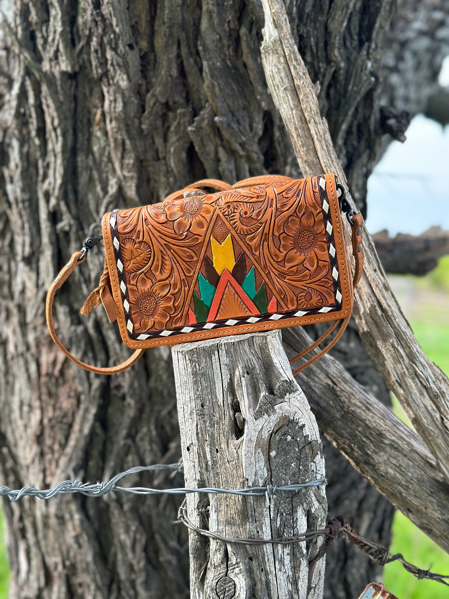 Tooled Tribal Crossbody/ Wristlet Wallet