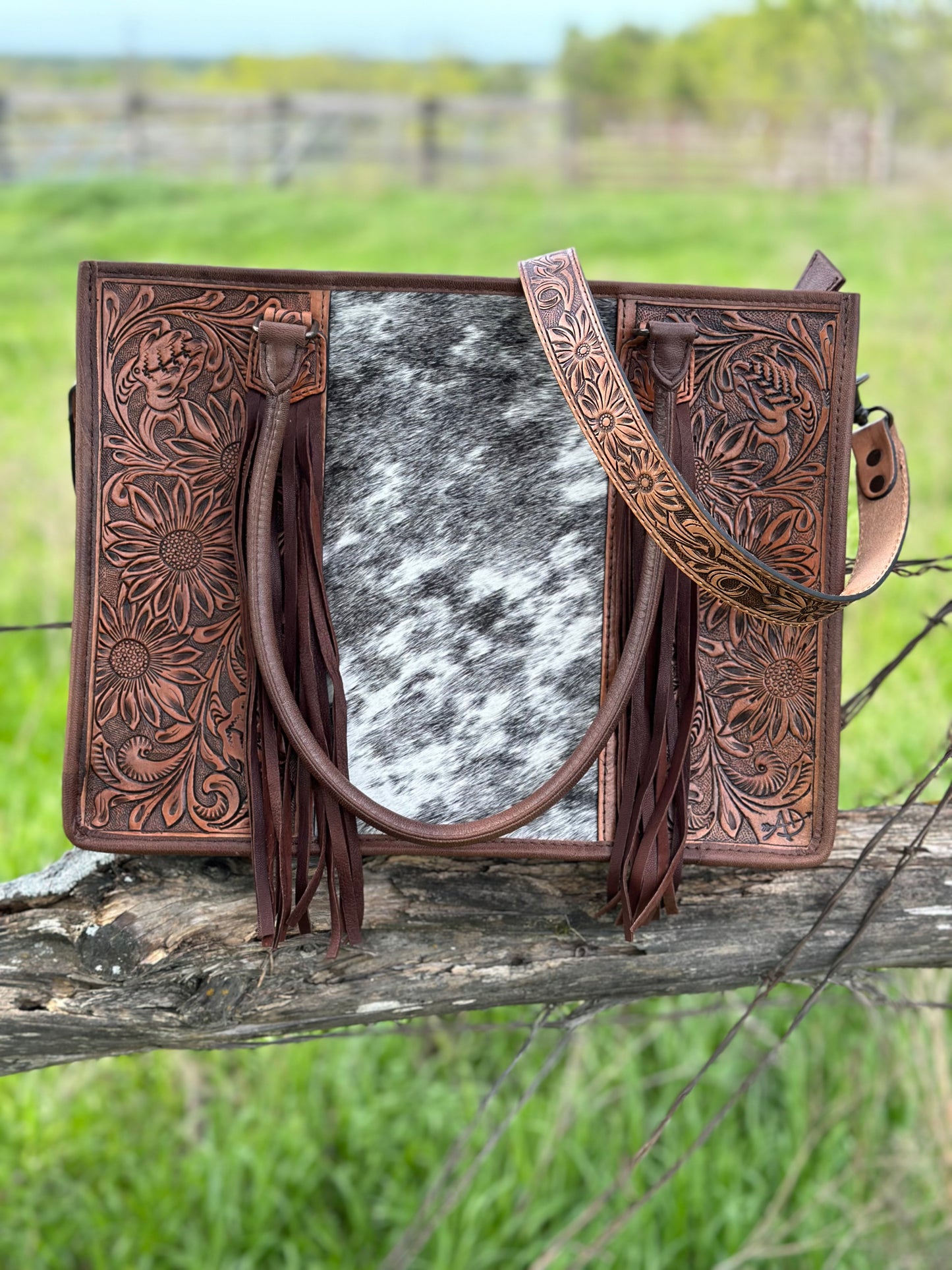 Black & White Cowhide Crossbody/Tote