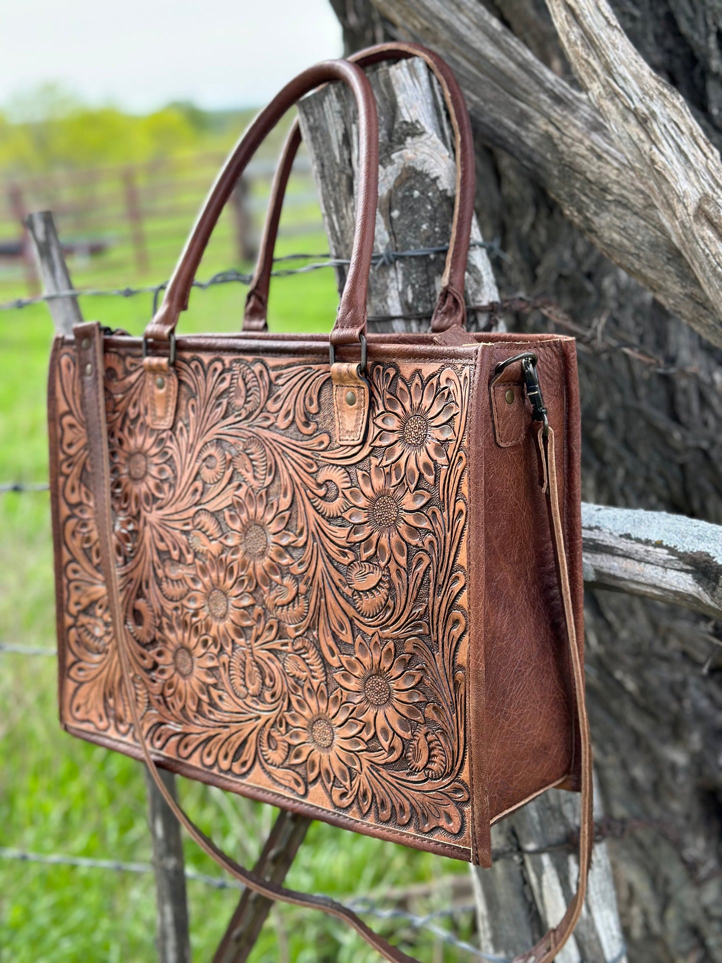 Large Tooled Leather Crossbody/ Tote