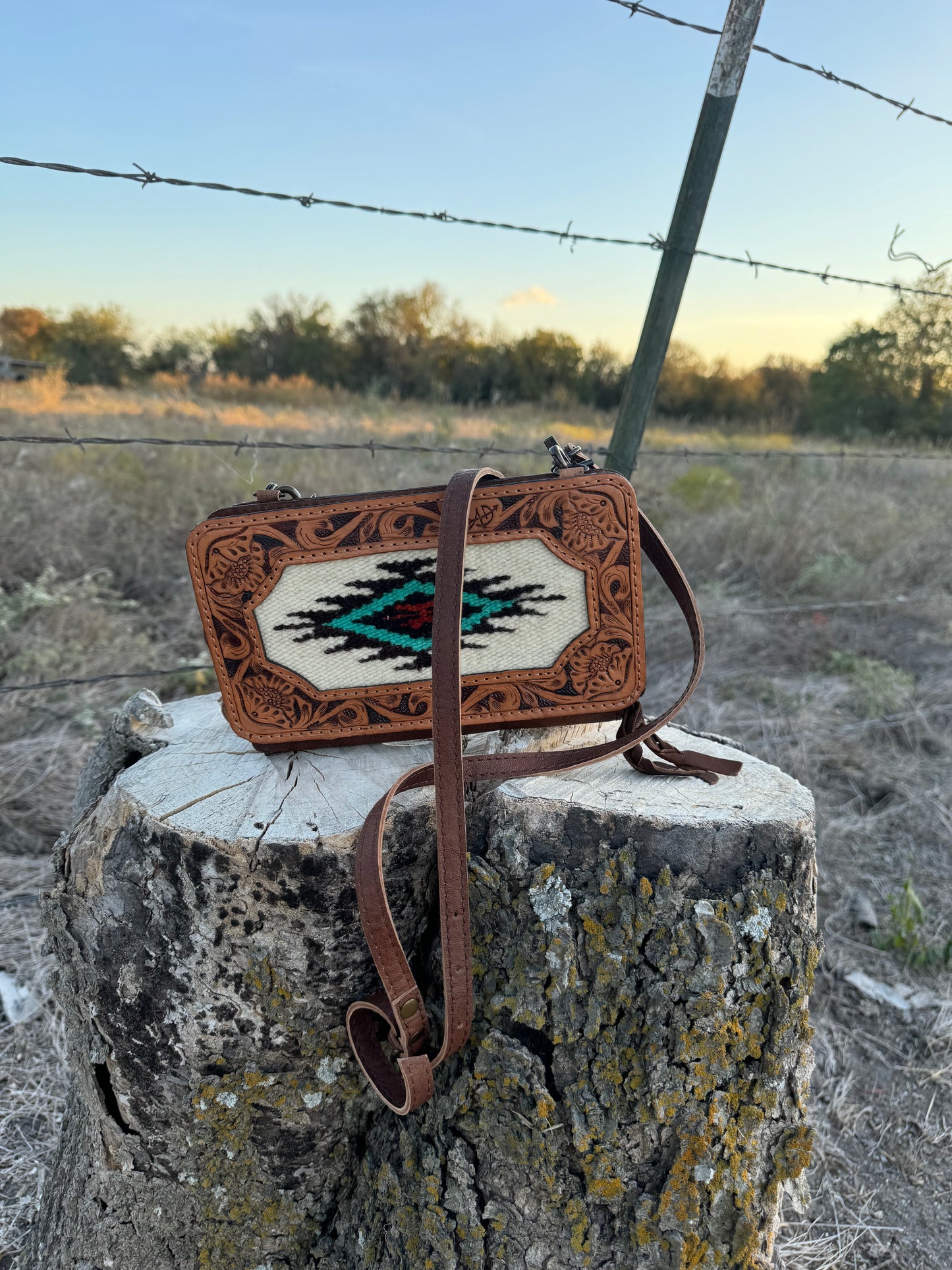 Tooled Leather Crossbody/ Wallet