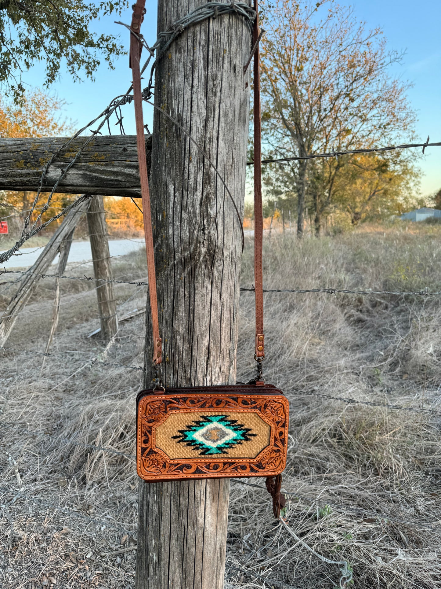 Tooled Leather Crossbody/Wallet