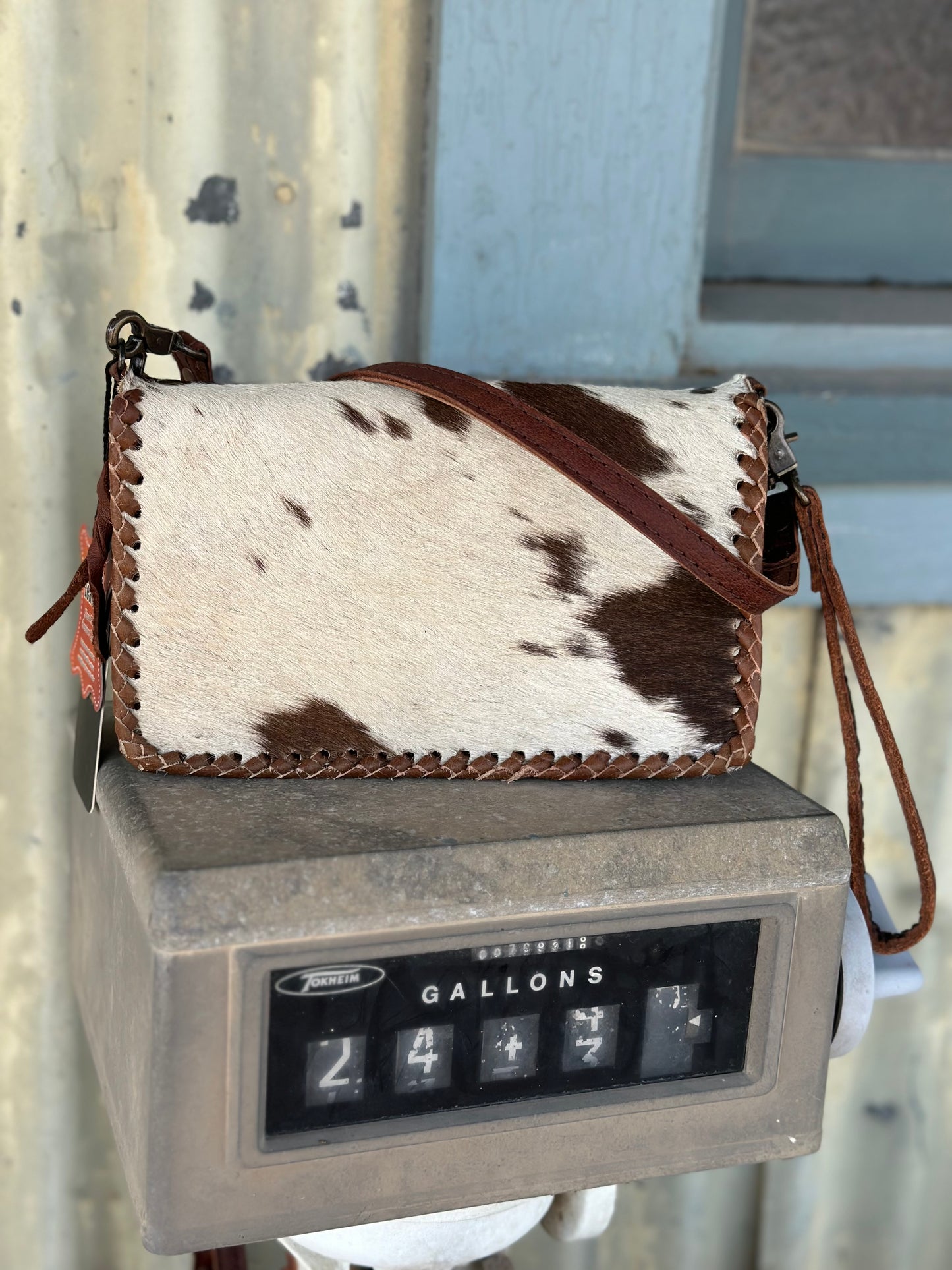 Brown & White Cowhide Crossbody/ Wristlet