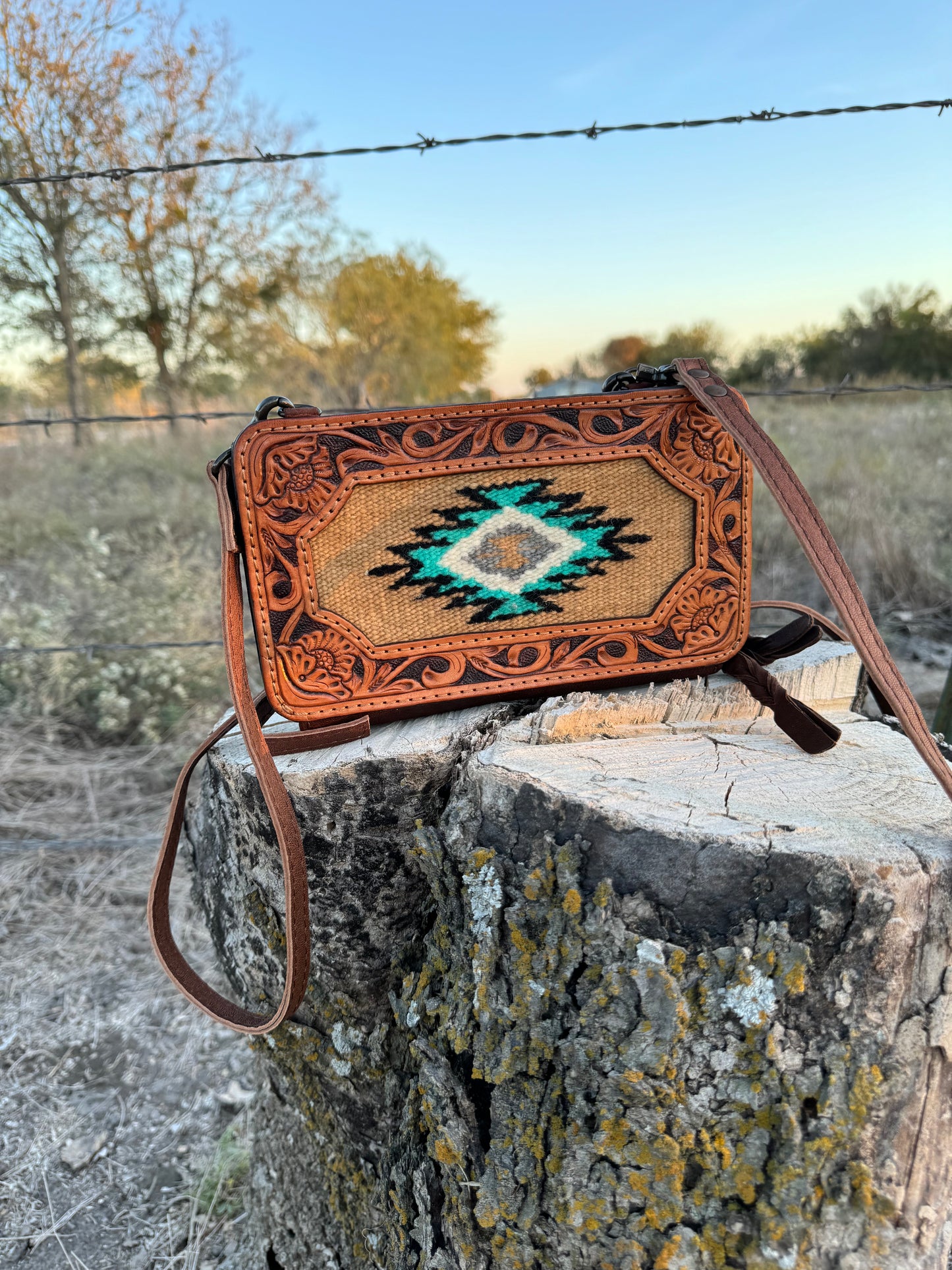 Tooled Leather Crossbody/Wallet