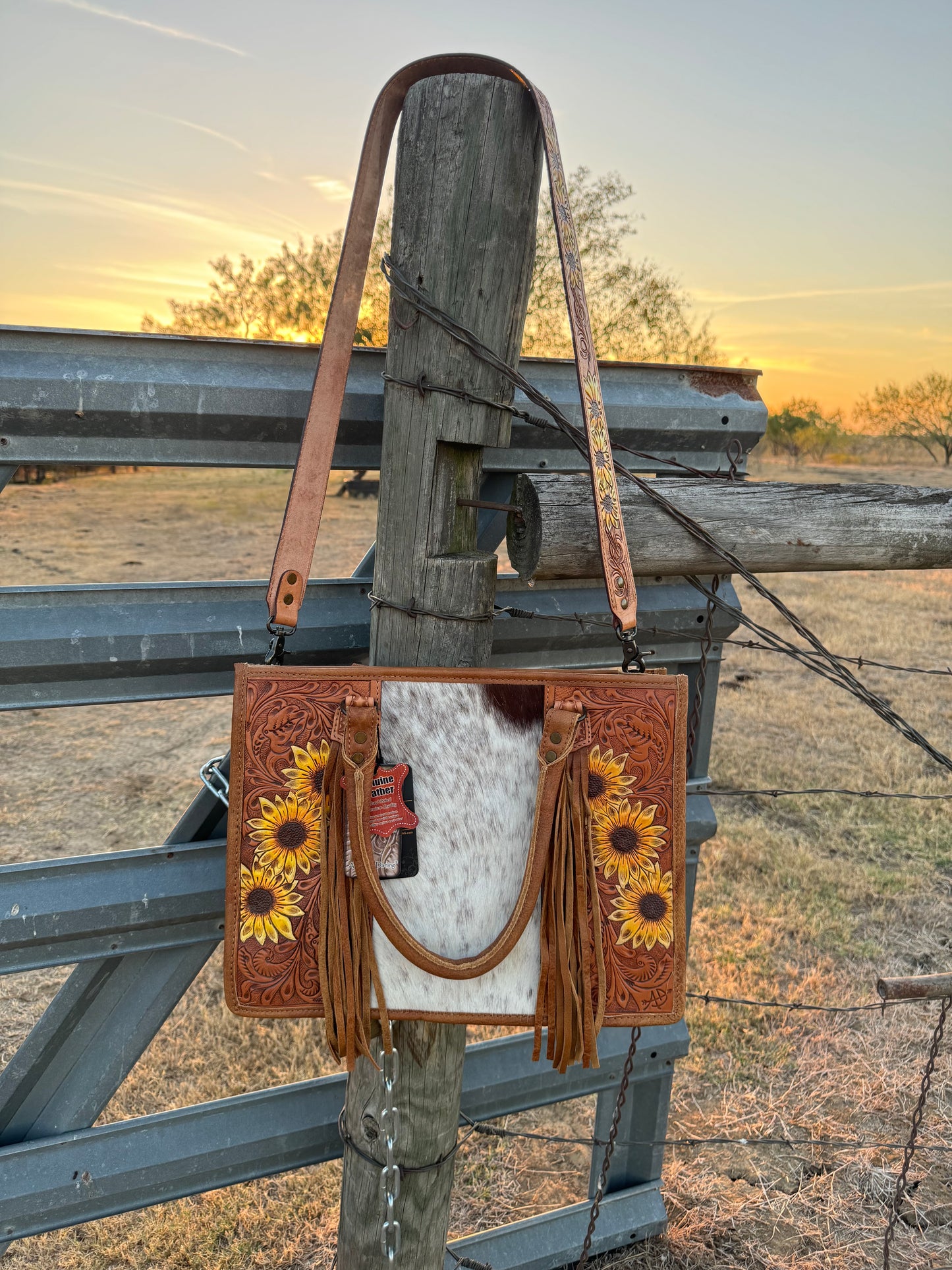 Sunflower Cowhide Tote/ Crossbody