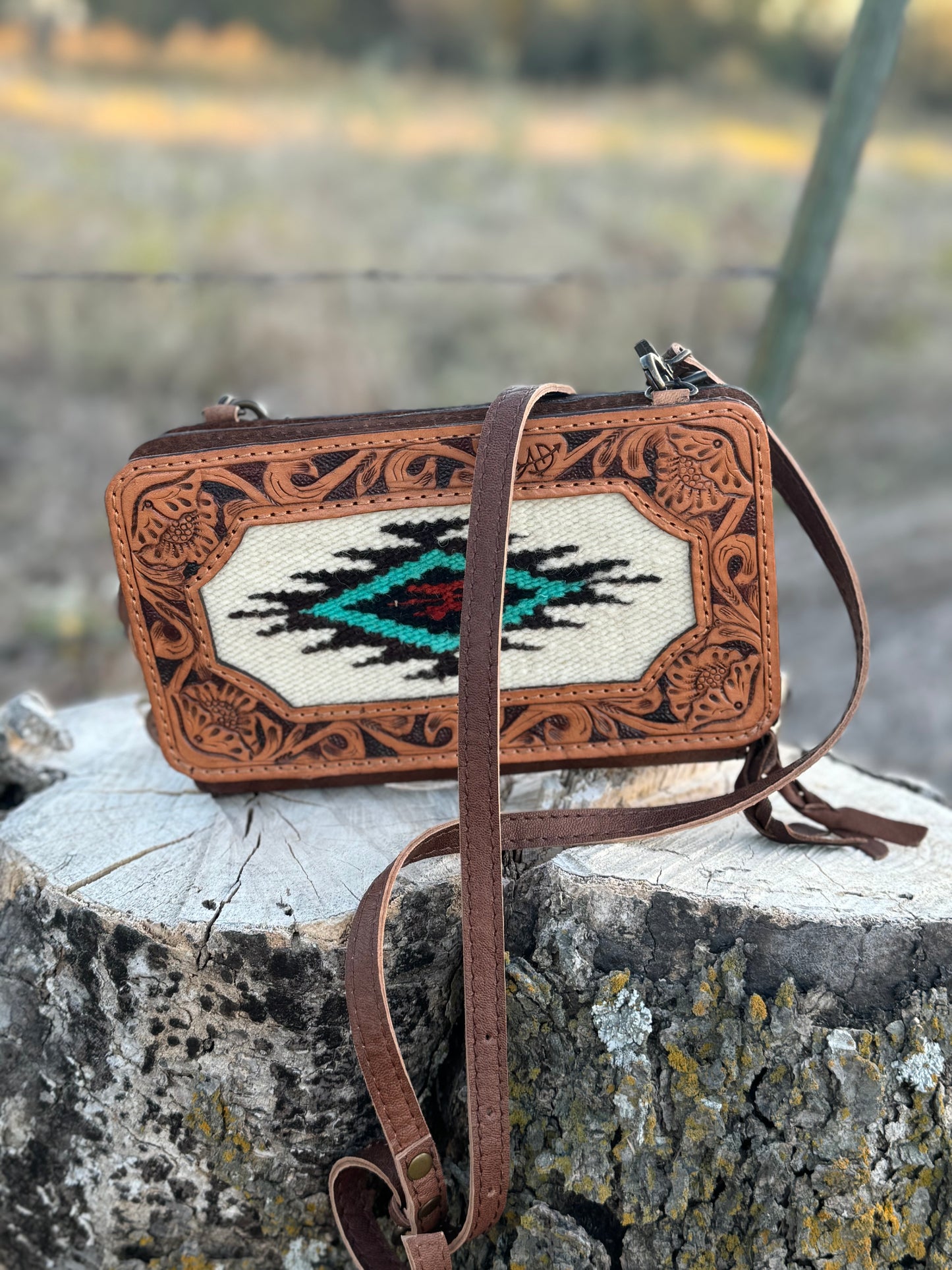 Tooled Leather Crossbody/ Wallet