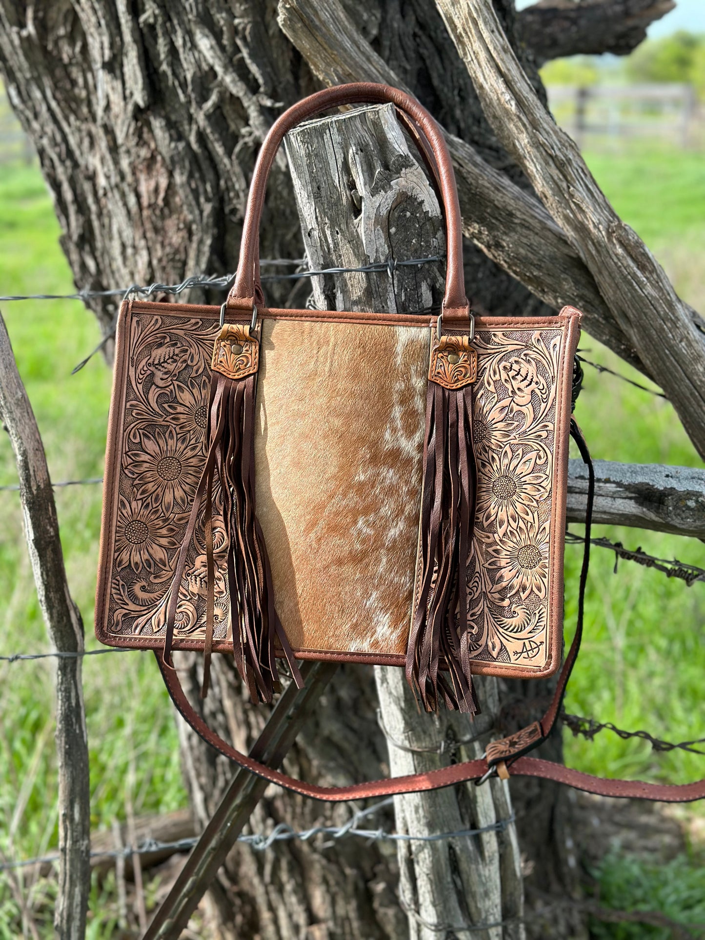 Brown & White Cowhide Crossbody/Tote