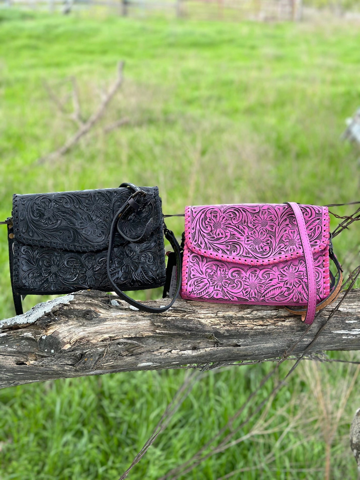 Pink Tooled Leather Crossbody