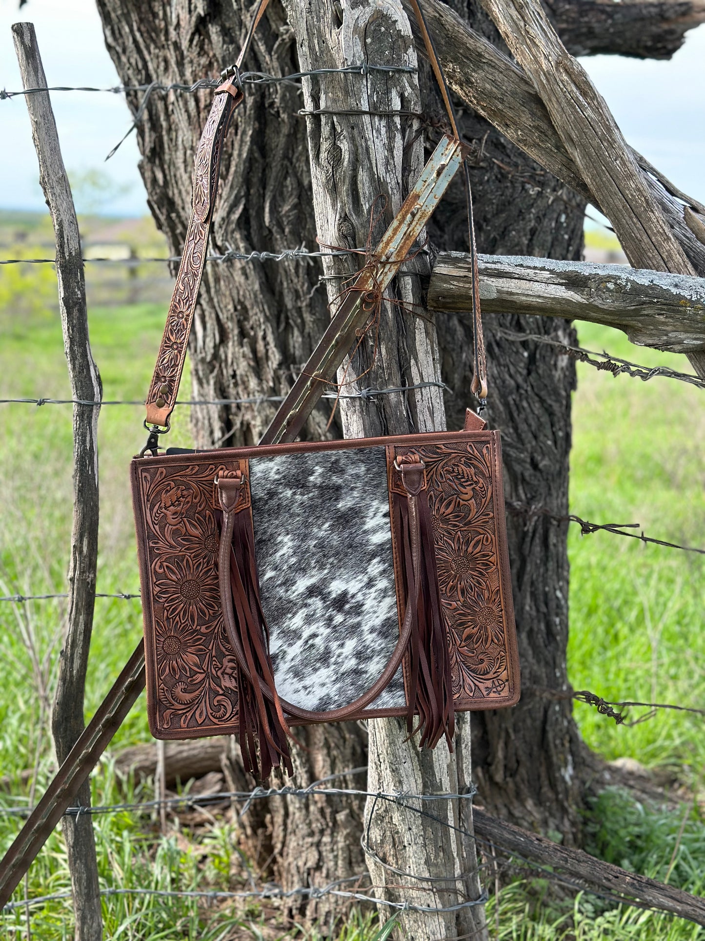 Black & White Cowhide Crossbody/Tote