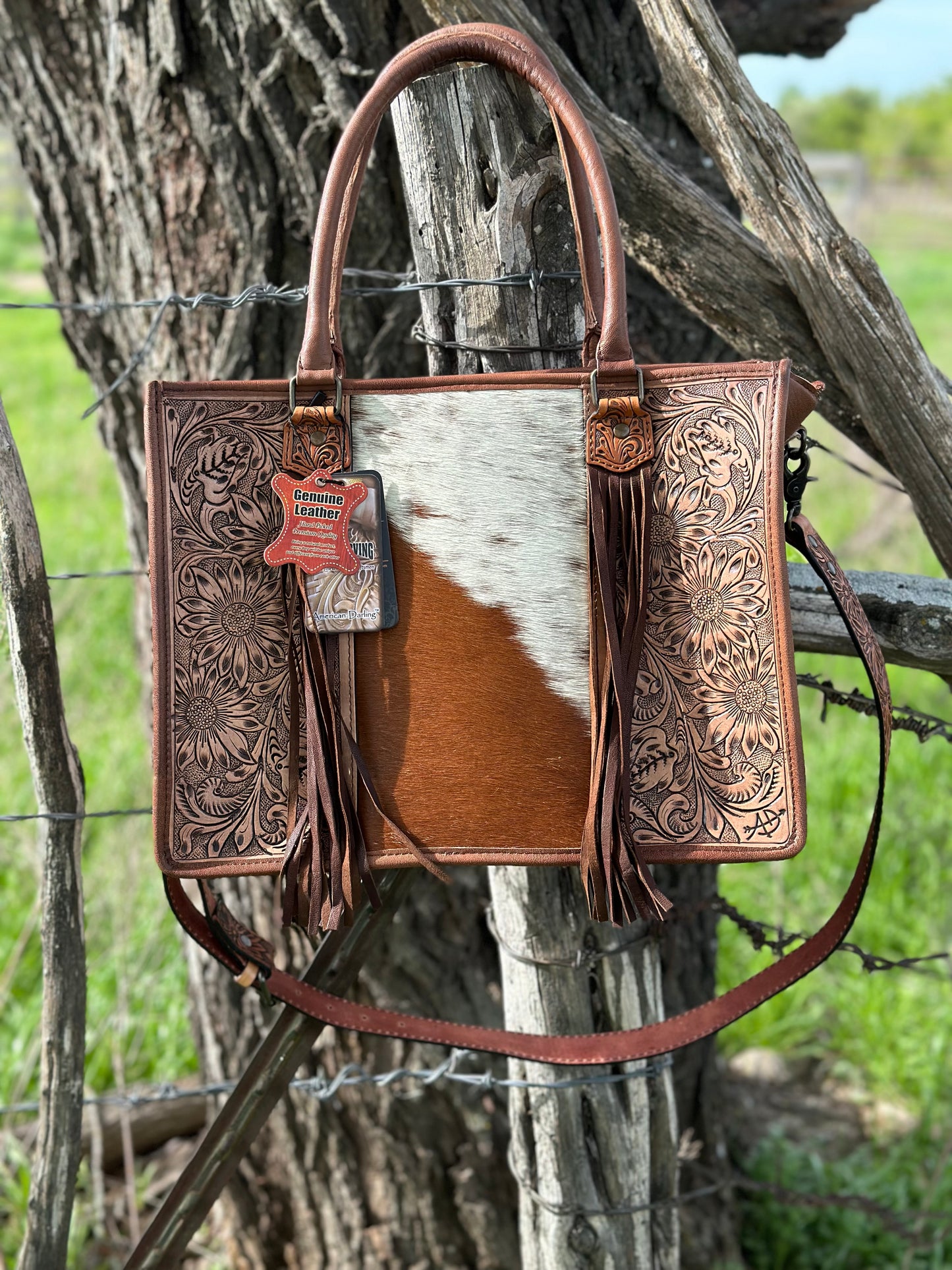 Brown & White Cowhide Crossbody/Tote