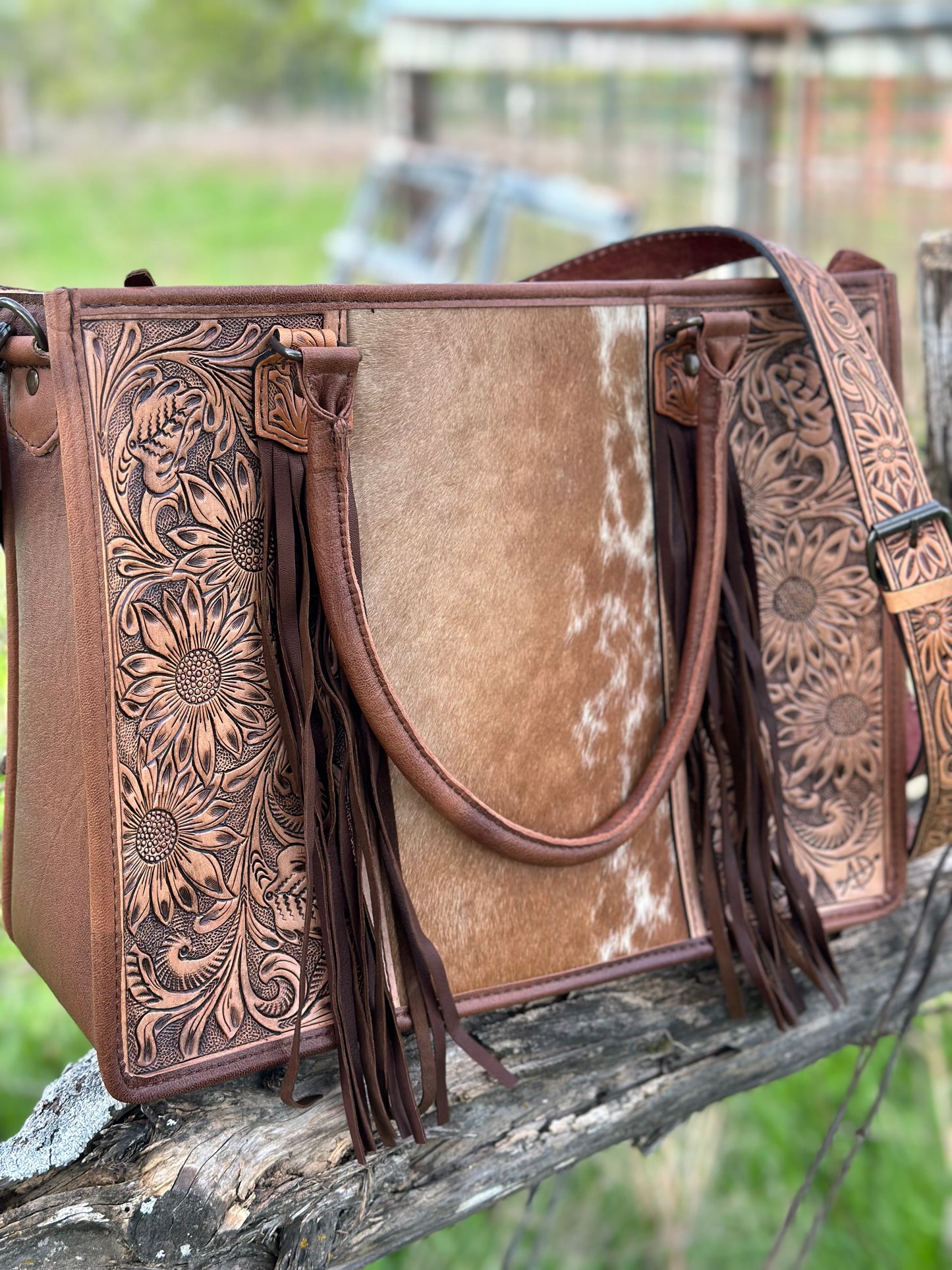 Brown & White Cowhide Crossbody/Tote