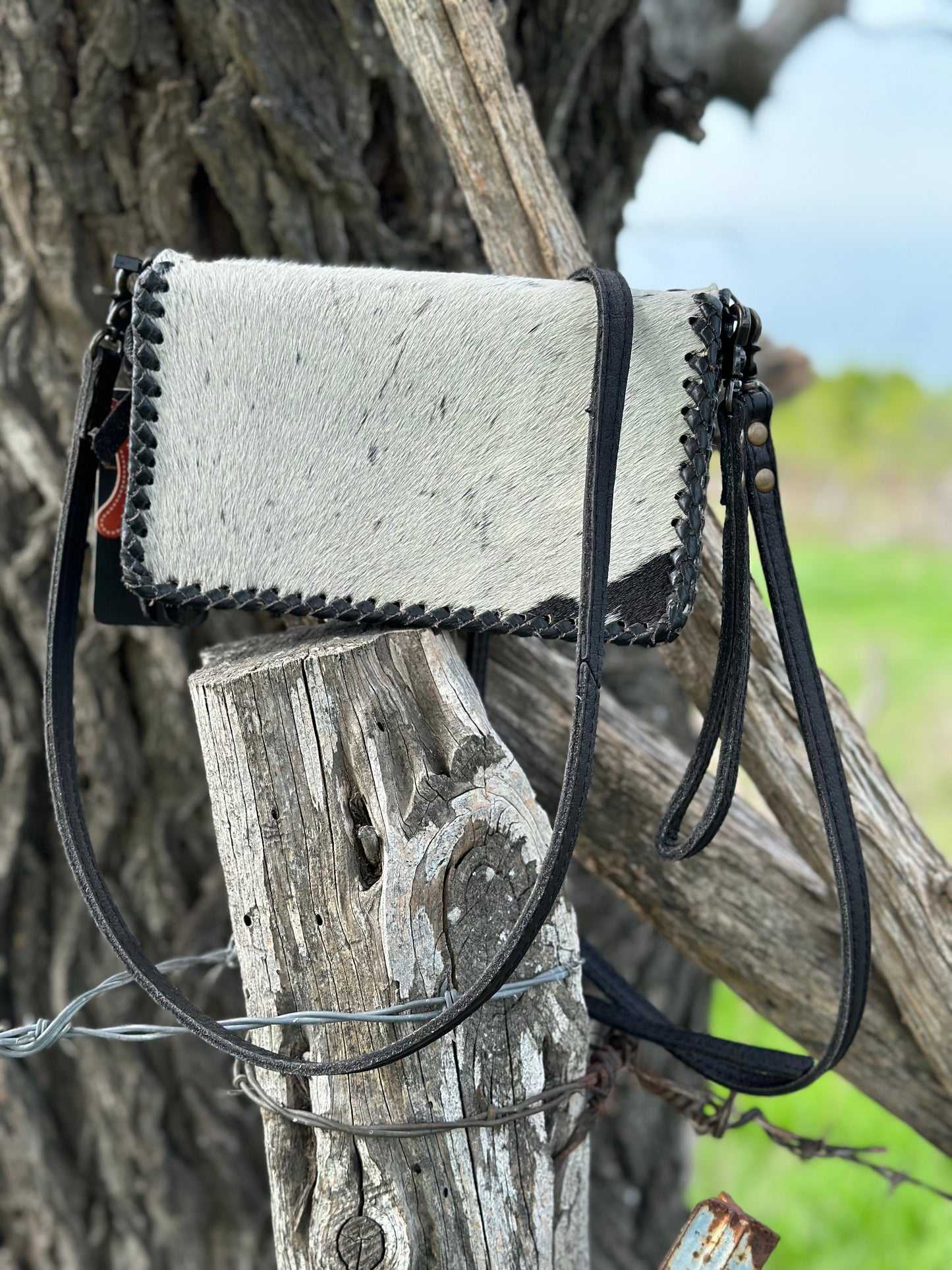 Black & White Cowhide Crossbody/Wristlet