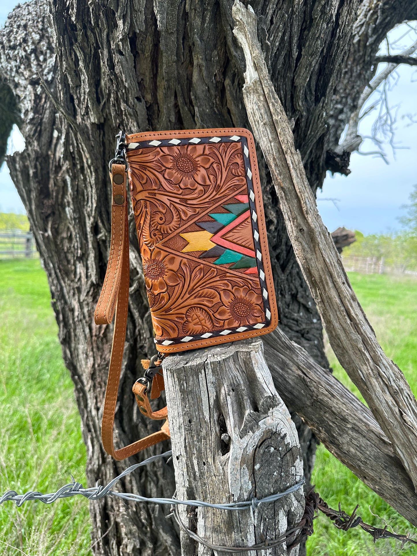 Tooled Tribal Crossbody/ Wristlet Wallet