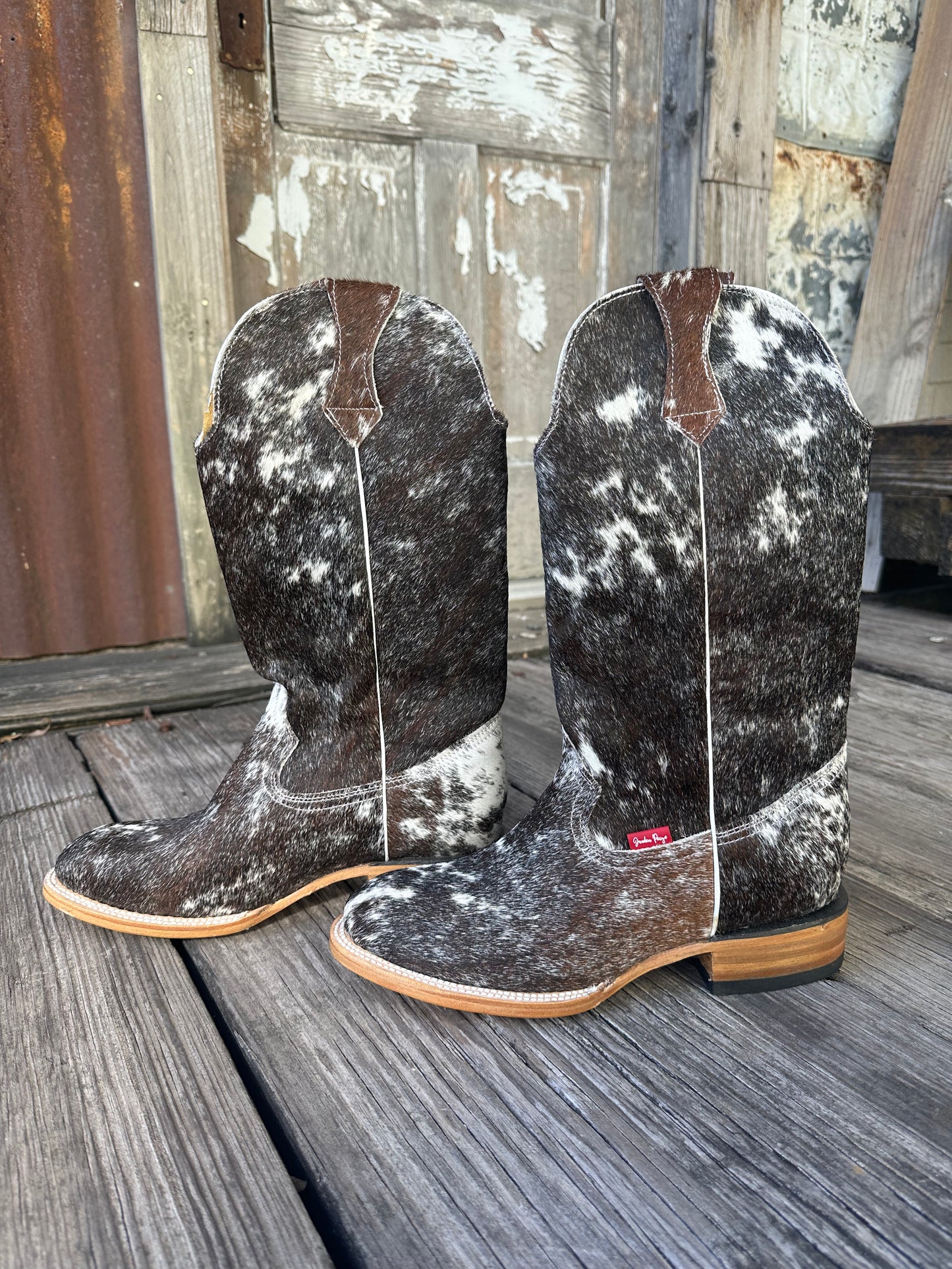 Dark Brown & White Boots Size: 9.5