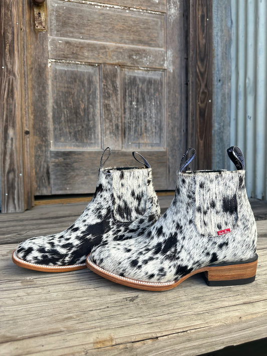 Black and white top animal print booties