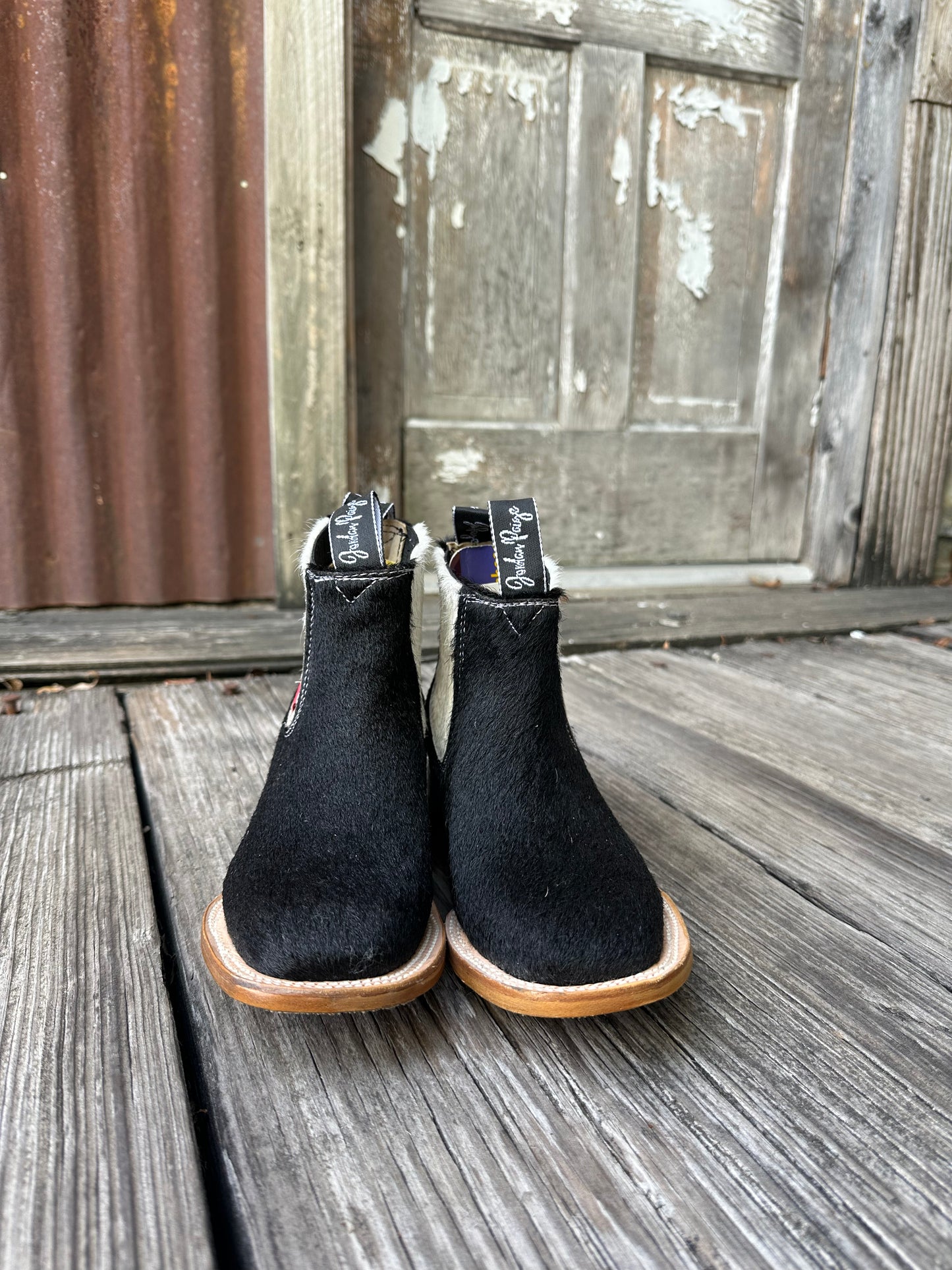 Black W/ White Elastic Booties Size: 5