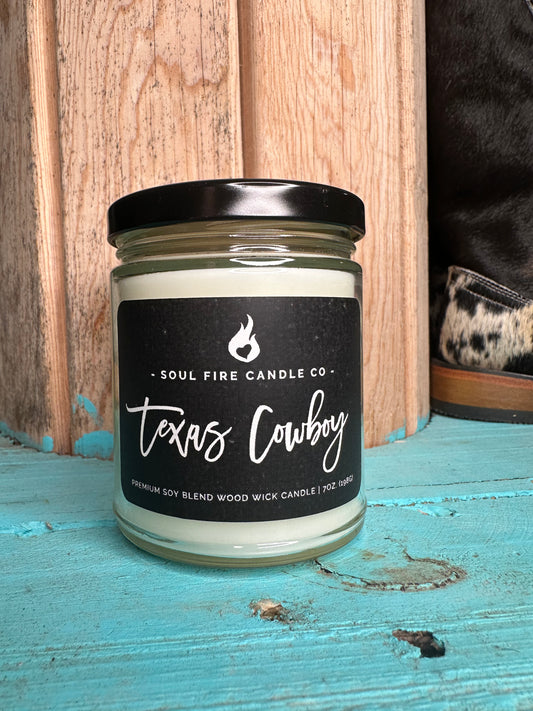 Texas Cowboy Wood Wick Candle 7oz