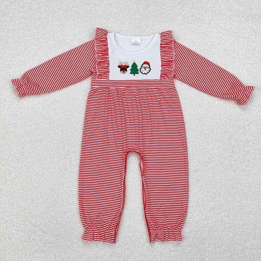 Baby Girls Christmas Red Stripes Santa Deer Tree Rompers
