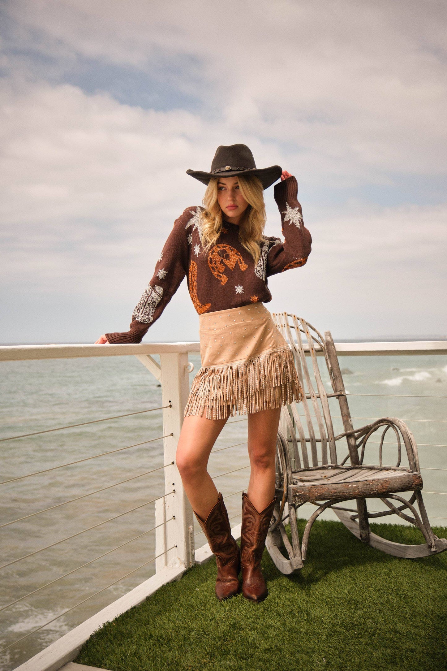 Western Metallic Cowboy Pullover Sweater