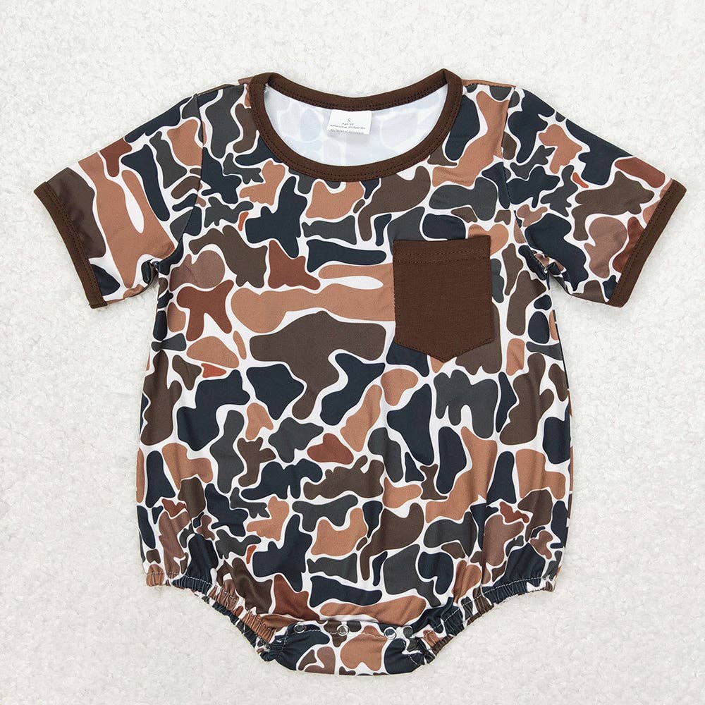 Baby Brown Camo Pocket Rompers