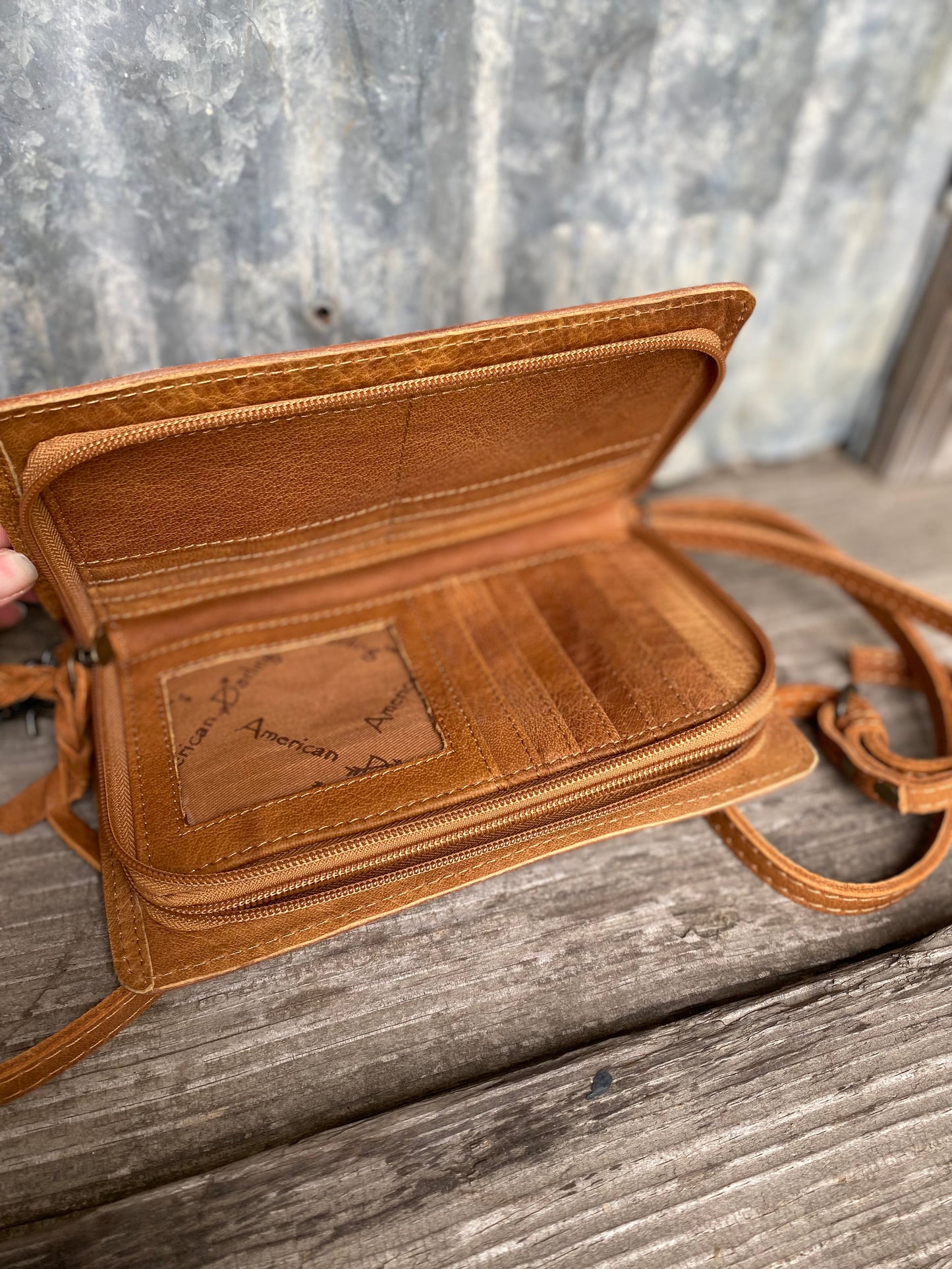 Tooled Leather Crossbody/ Wristlet Wallet