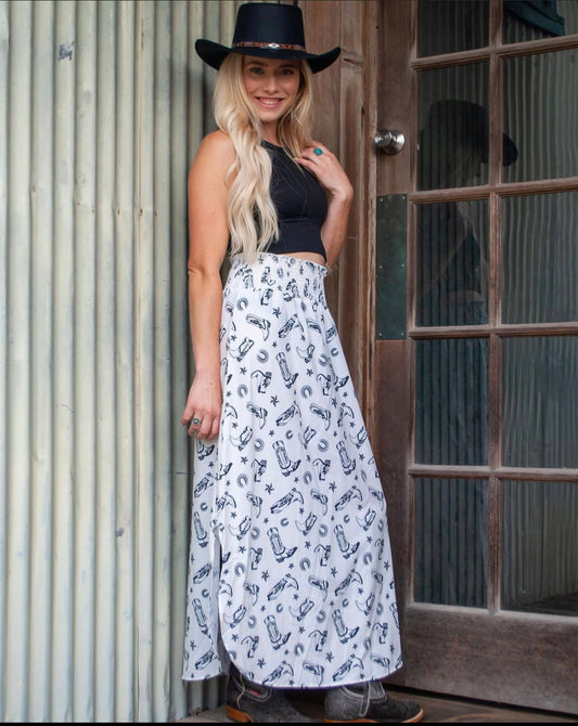 Boots and Horse Shoe Printed Skirt