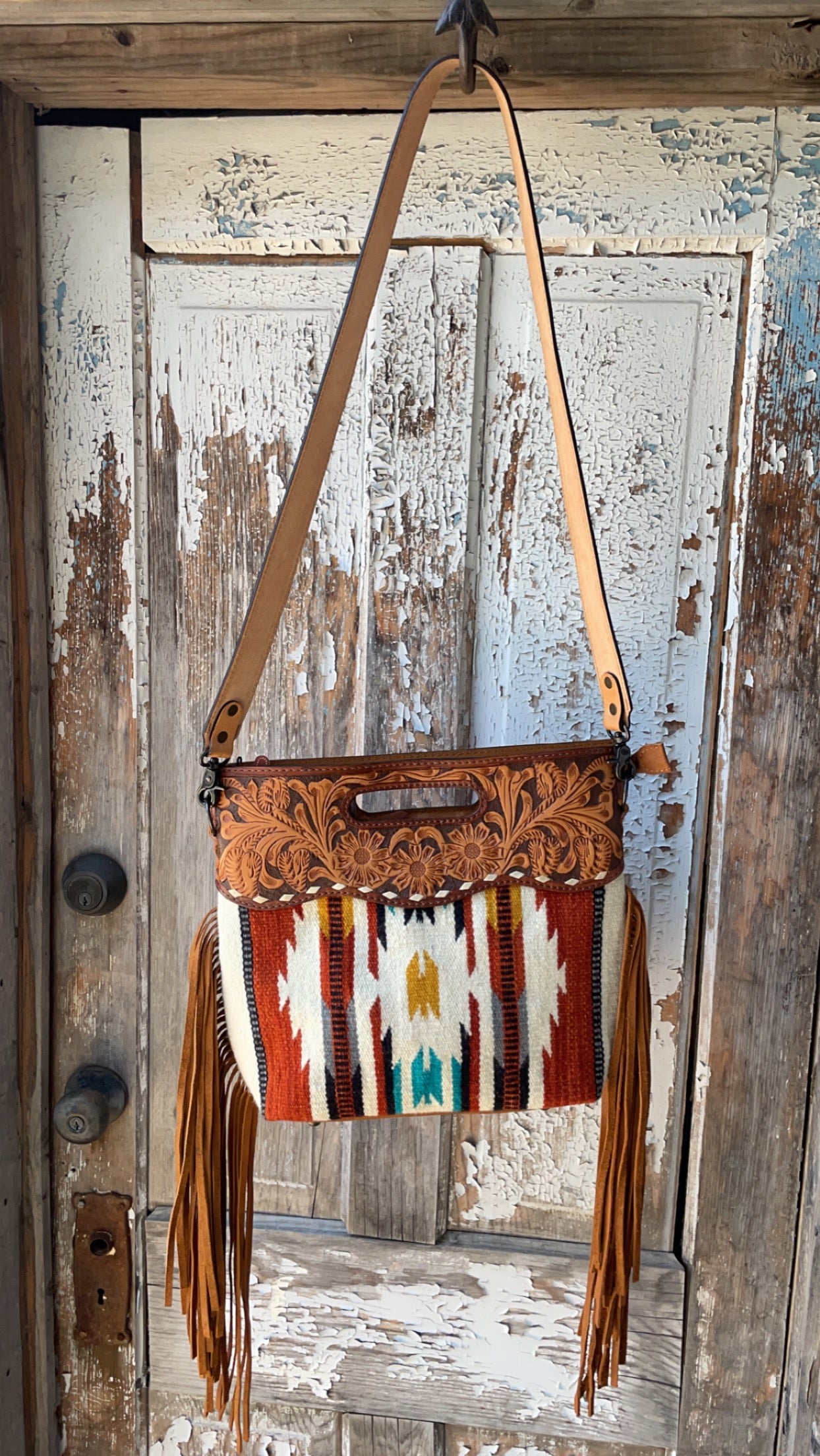 Saddle Blanket Tooled Leather Crossbody/Tote